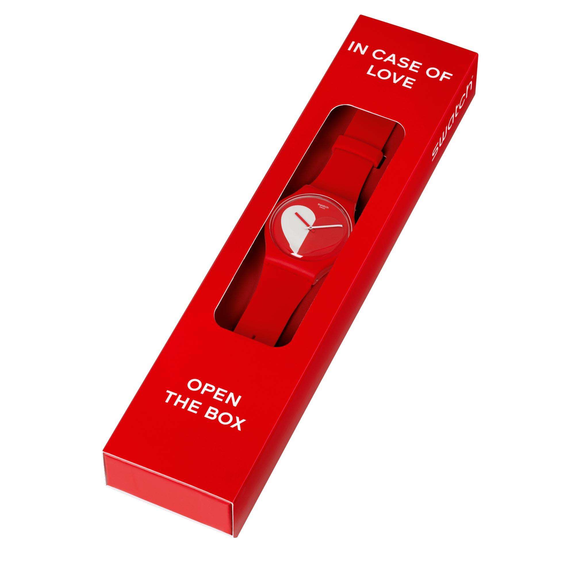 Swatch New Gent Half <3 Weißer Quarz Rotes Zifferblatt Rotes Silikonarmband Uhr SO29Z112