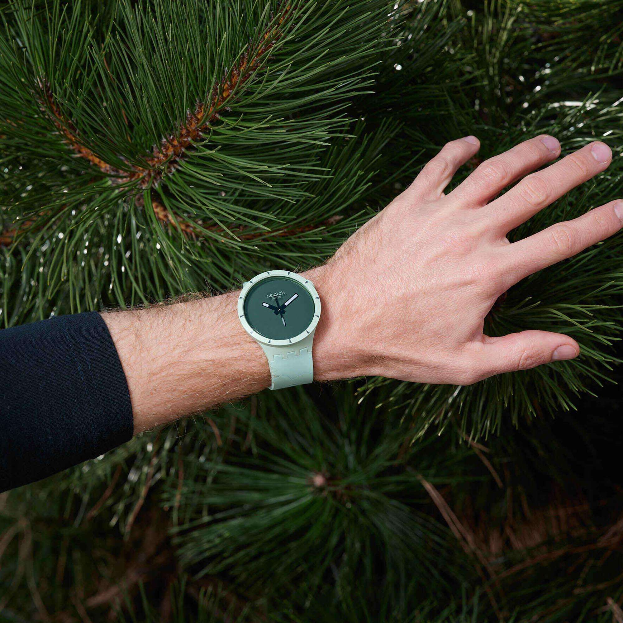 Swatch Big Bold Bioceramic Forest Quarz Grünes Zifferblatt Silikonarmband Uhr SB03G100