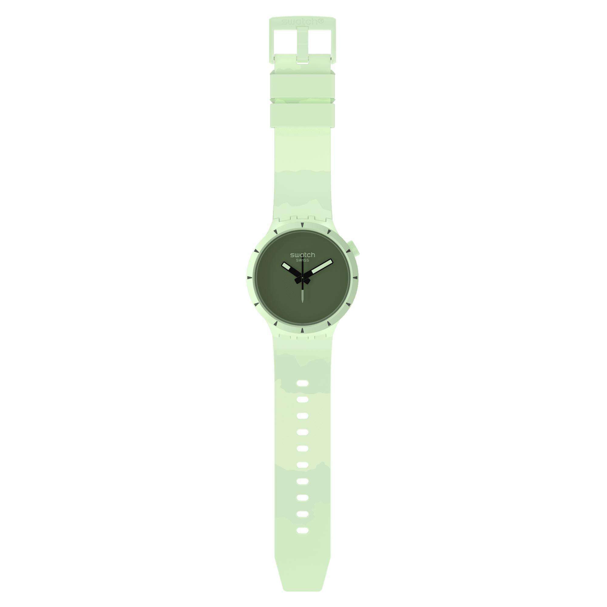 Swatch Big Bold Bioceramic Forest Quarz Grünes Zifferblatt Silikonarmband Uhr SB03G100