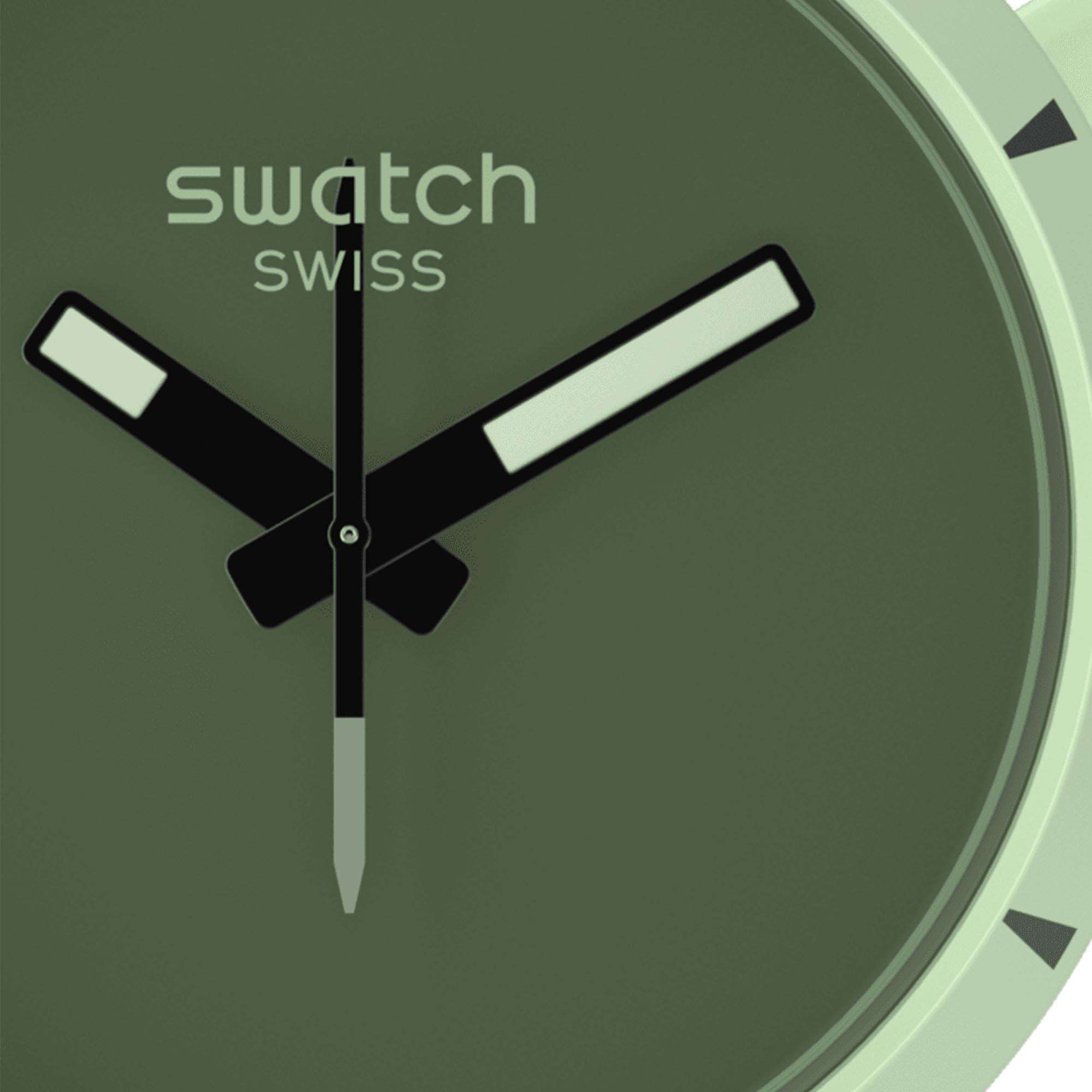 Swatch Big Bold Bioceramic Forest Quarz Grünes Zifferblatt Silikonarmband Uhr SB03G100