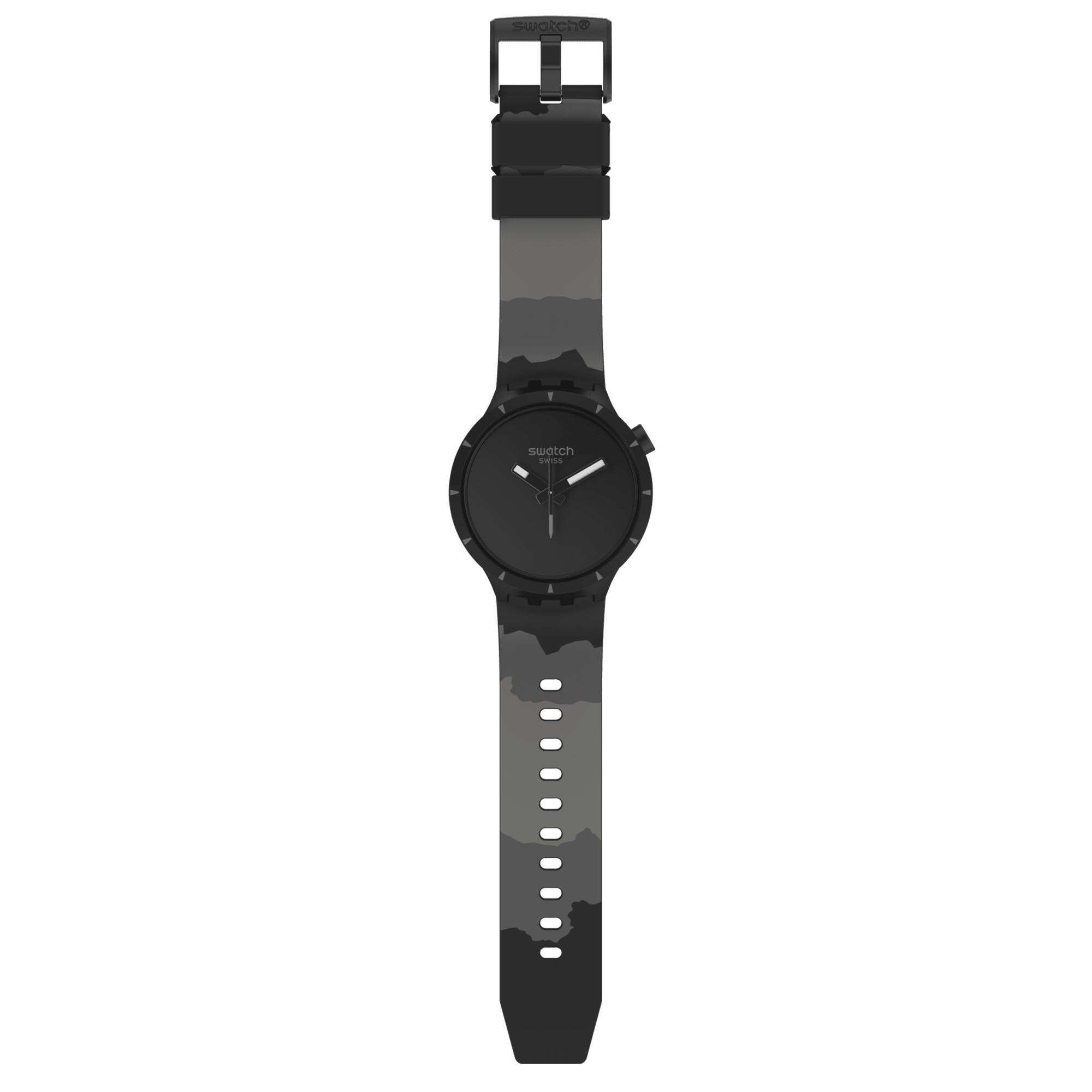 Swatch Big Bold Bioceramic Basalt Quarz Schwarzes Zifferblatt Silikonarmband Uhr SB03B110