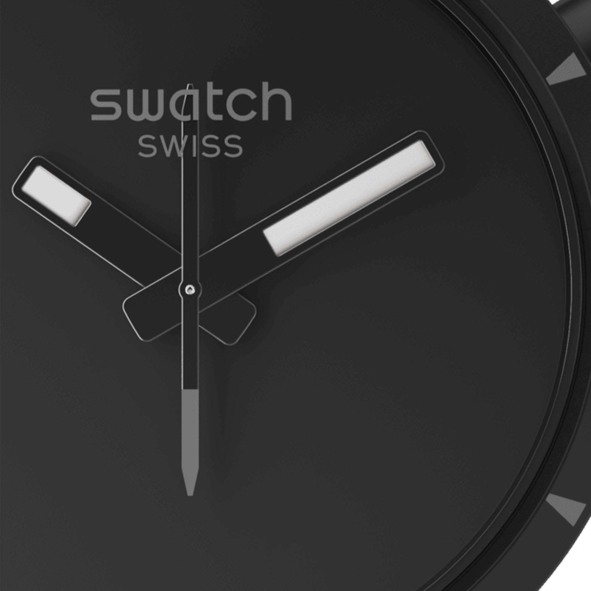 Swatch Big Bold Bioceramic Basalt Quarz Schwarzes Zifferblatt Silikonarmband Uhr SB03B110
