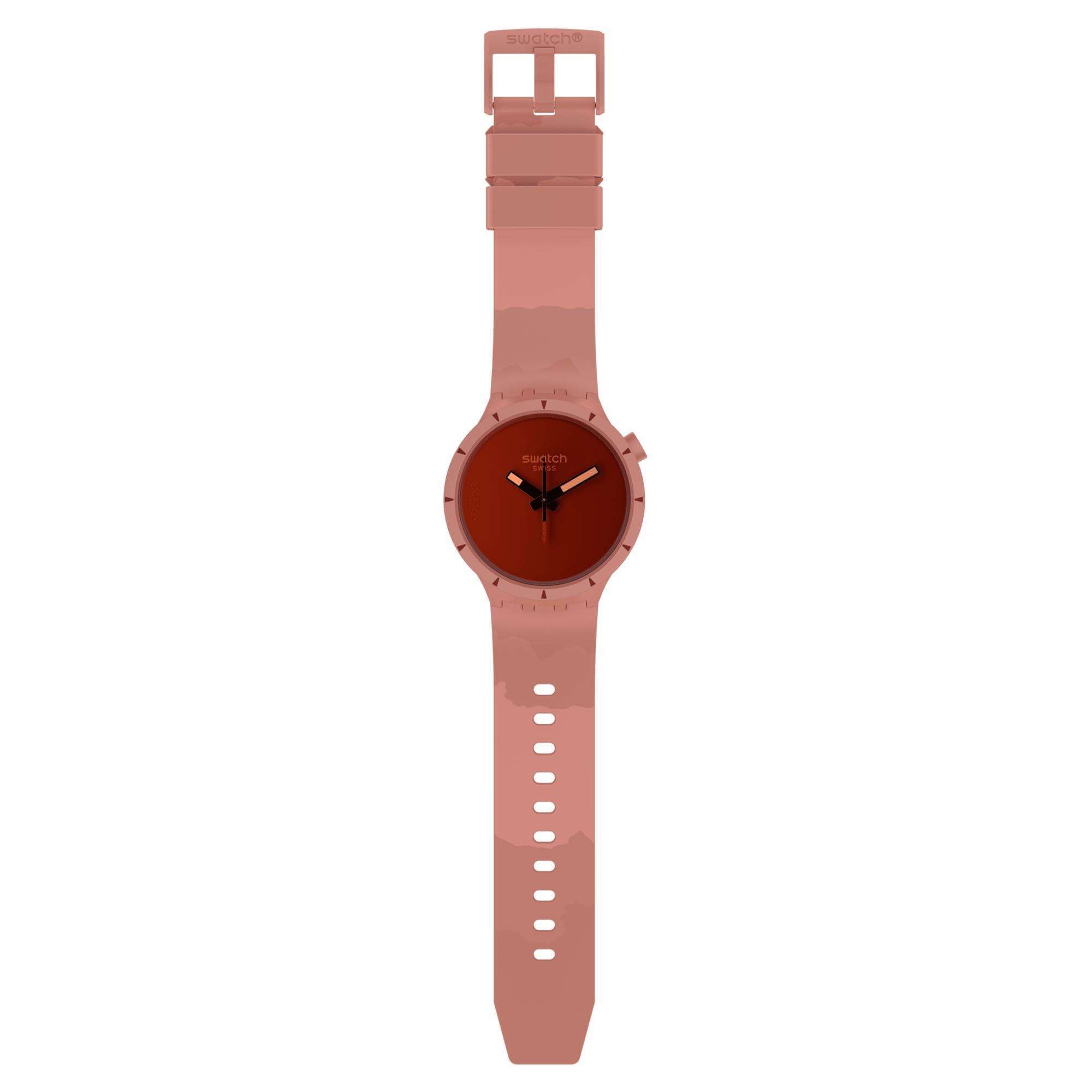 Swatch Big Bold Bioceramic Canyon Quarz Rotes Zifferblatt Silikonarmband Uhr SB03R100