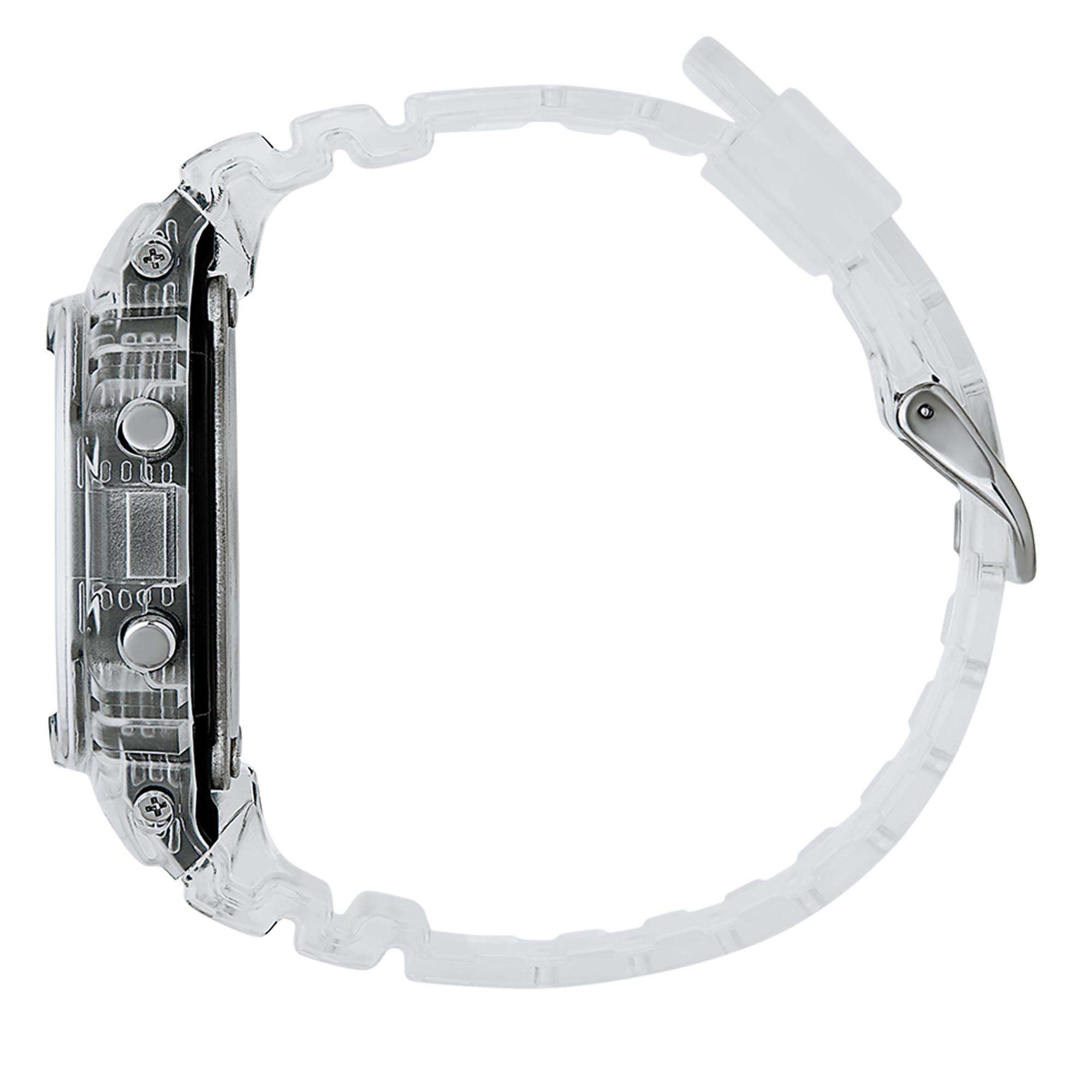 Casio G-Shock Quarz Schwarzes Zifferblatt Transparentes Silikonarmband Herren Uhr DW-5600SKE-7ER