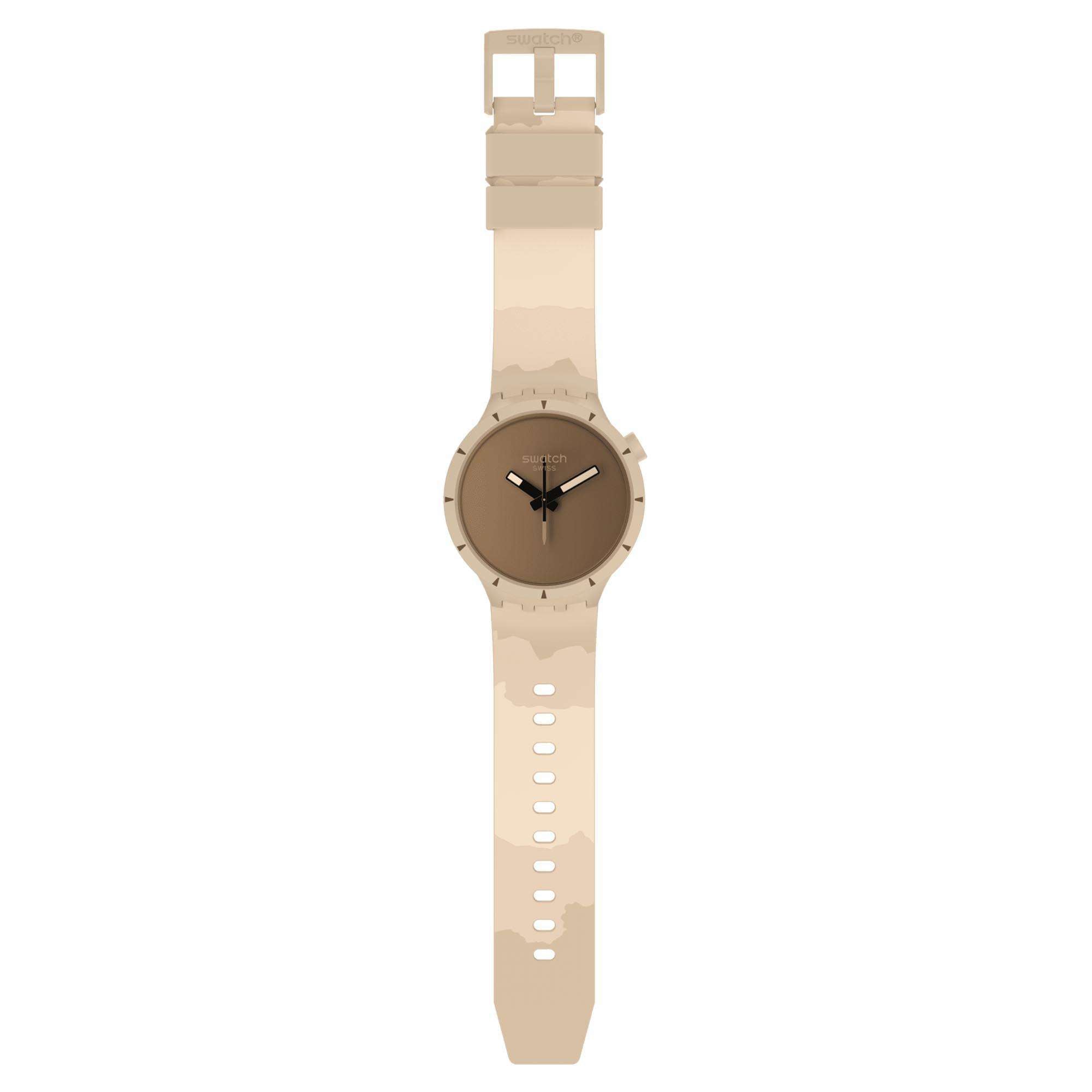 Swatch Big Bold Bioceramic Desert Quarz Beiges Zifferblatt Silikonarmband Uhr SB03C101