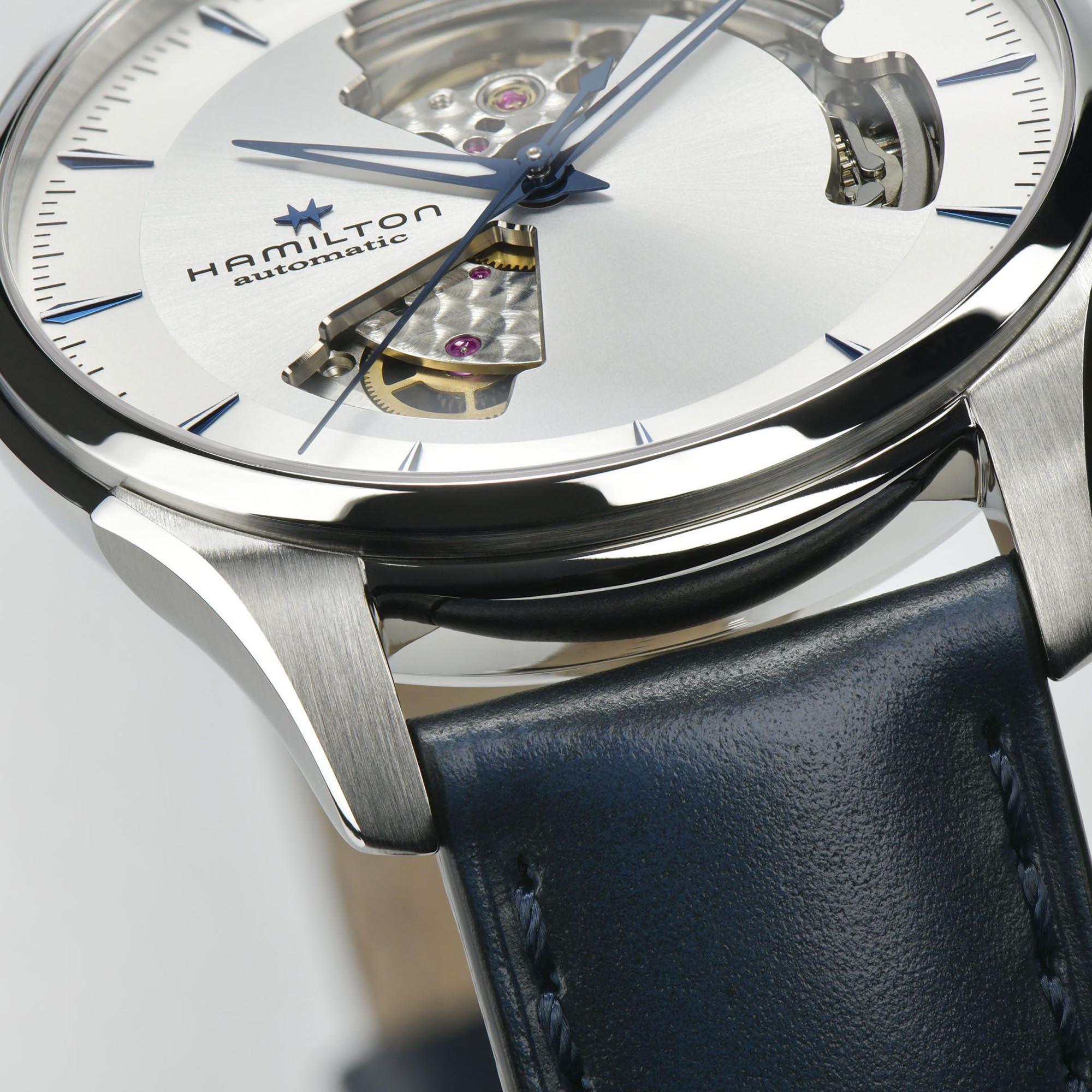 Hamilton Jazzmaster 40mm Open Heart Silbernes Zifferblatt Leder Herren Automatik Uhr H32675650