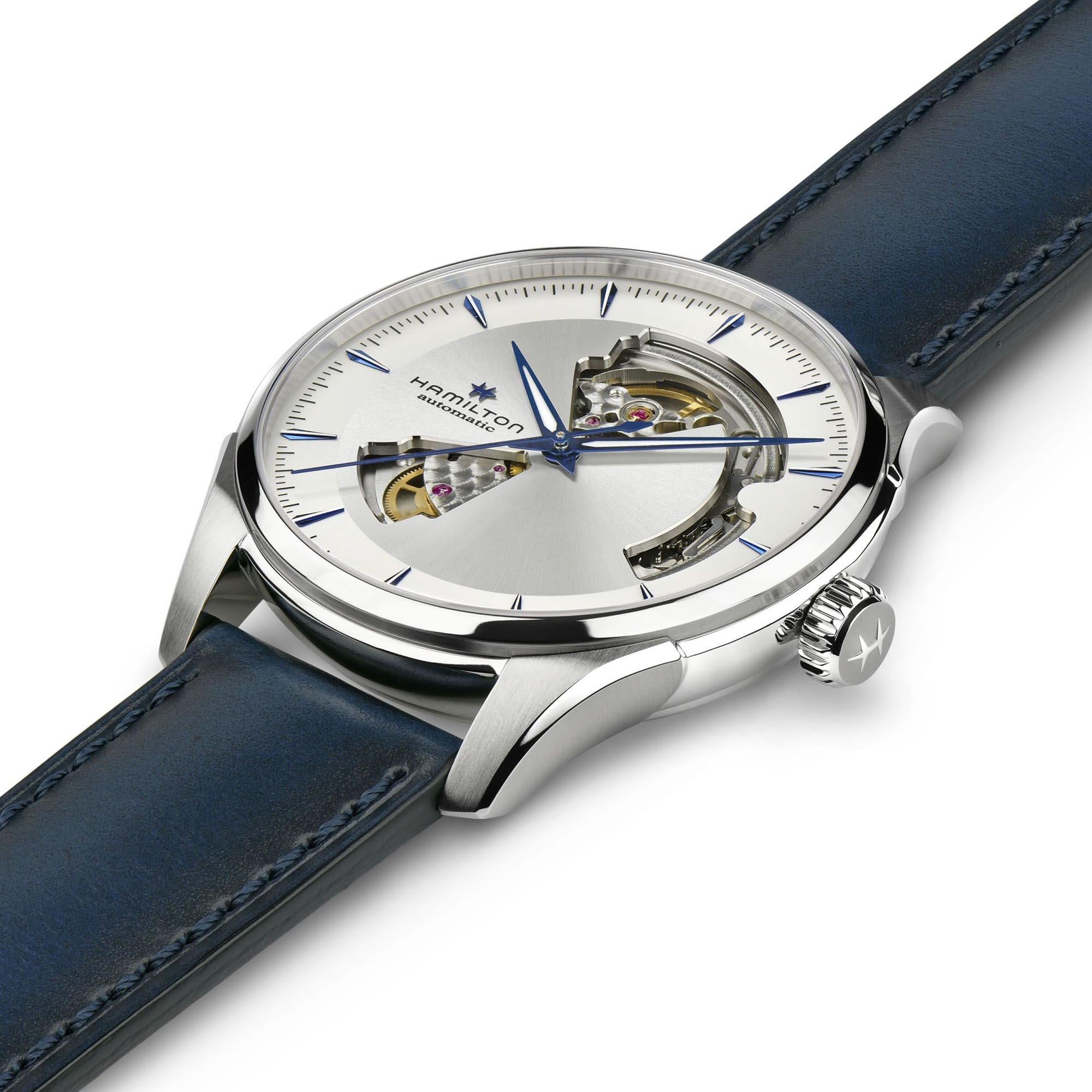 Hamilton Jazzmaster 40mm Open Heart Silbernes Zifferblatt Leder Herren Automatik Uhr H32675650
