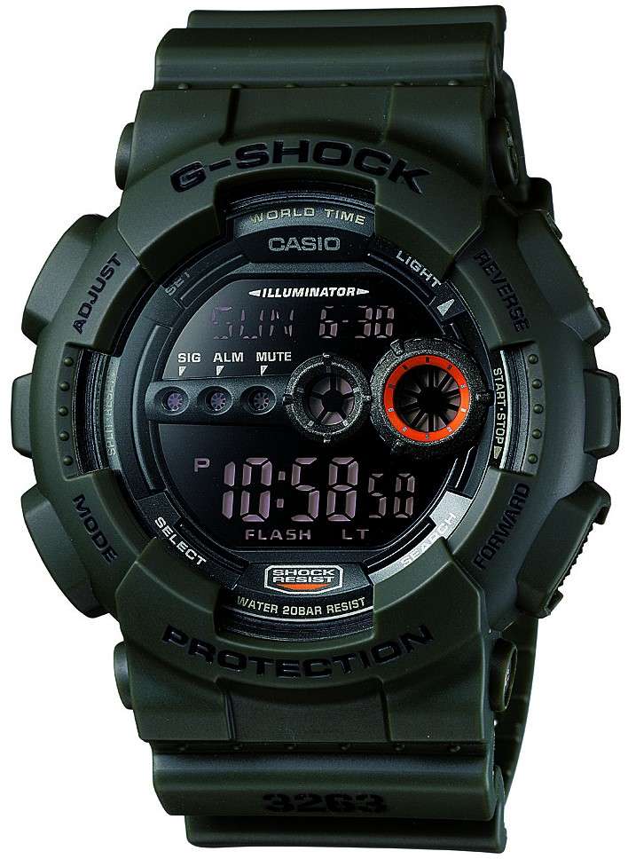 Casio G-Shock Sport Militärstil Alarm Chronograph Herren Uhr GD-100MS-3ER 51mm