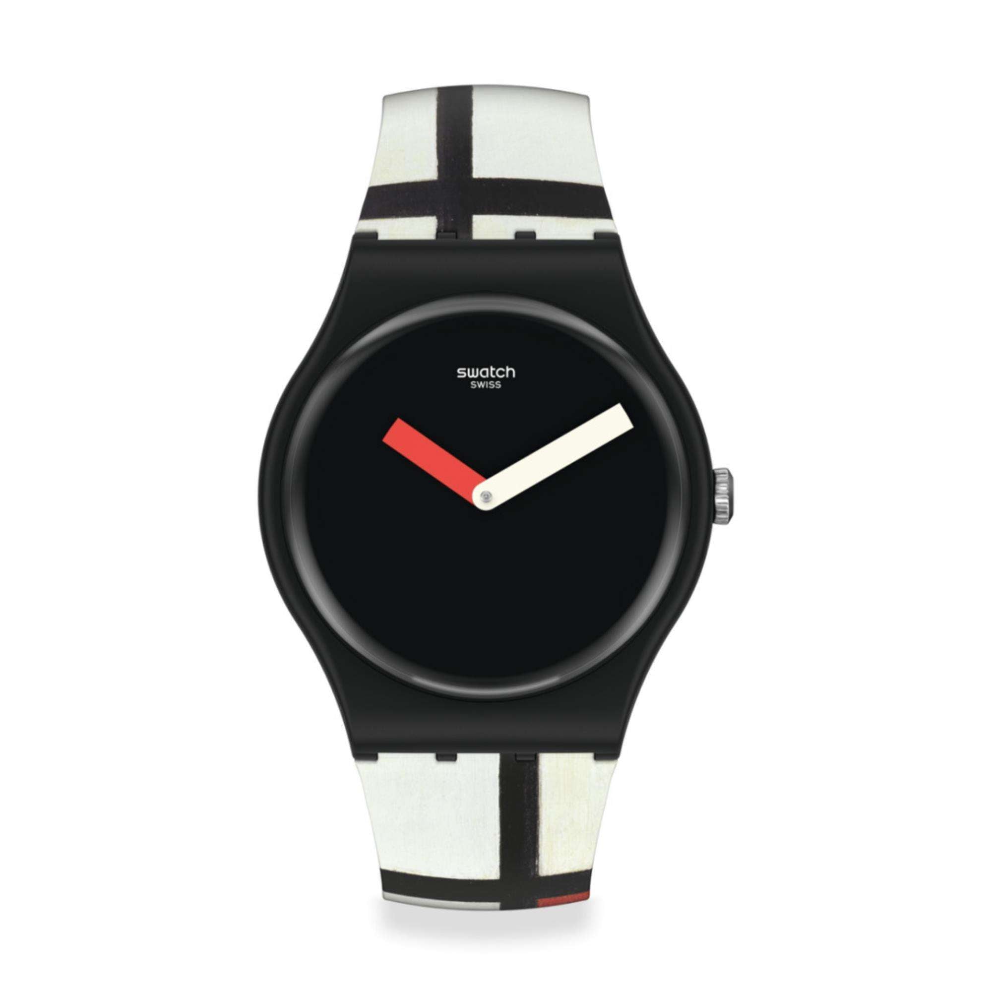 Original Pompidou Rot, Blau und Weiß von Piet Mondrian Quarz Uhr SUOZ344