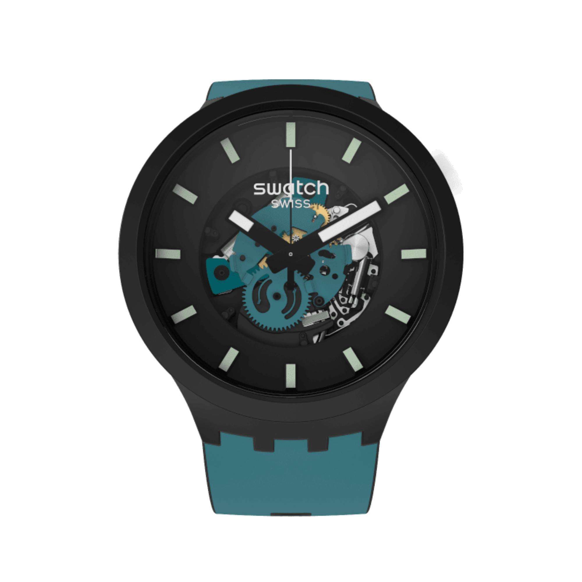 Swatch Big Bold Bioceramic Night Trip Quarz Schwarzes Zifferblatt Silikonarmband Uhr SB03B107