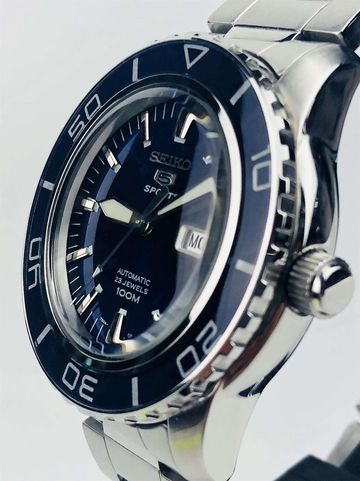 Seiko 5 Sports Automatic Blue Dial Stainless Steel Men's Watch SNZH53K1 - WatchNation