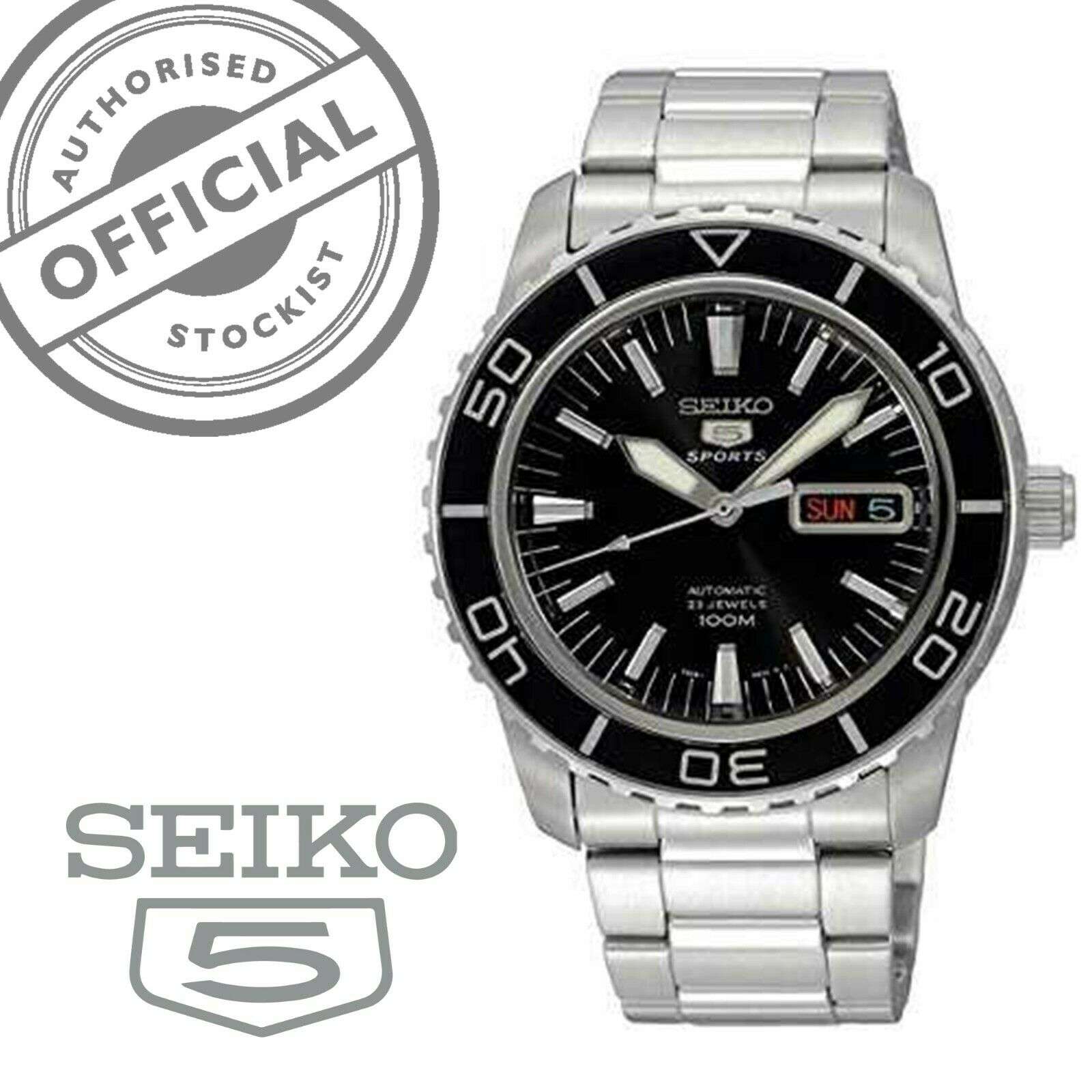 Seiko 5 Sports Automatic Black Dial Stainless Steel Bracelet Men's Watch SNZH55K1 - WatchNation