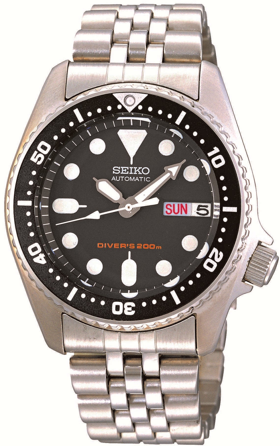 Seiko Divers Automatic Black Dial Stainless Steel Jubilee Bracelet Men's Watch SKX013K2 - WatchNation