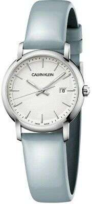 Calvin Klein Established Silber Zifferblatt Blau Lederarmband Damen Uhr K9H231V6 32mm