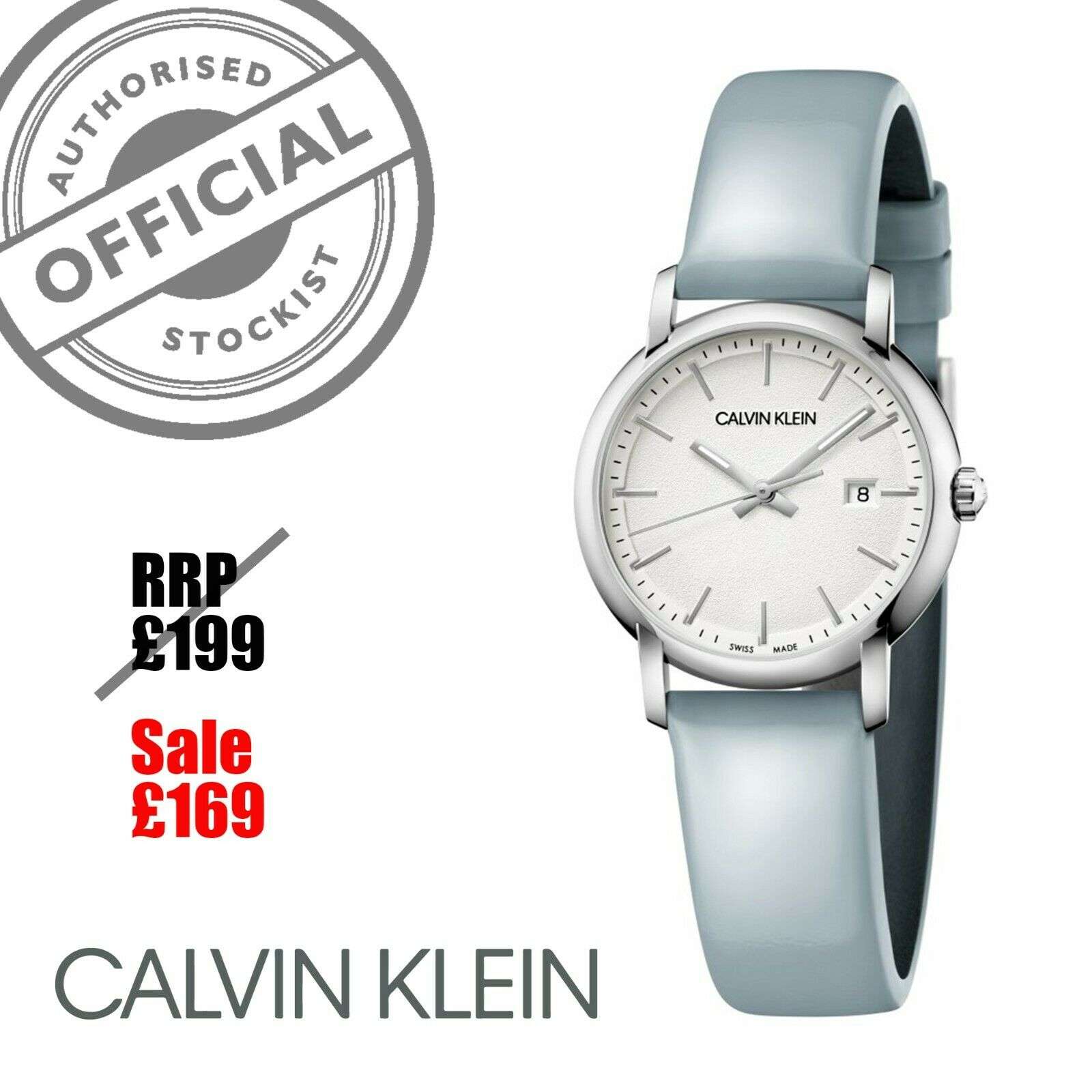 Calvin Klein Established Silber Zifferblatt Blau Lederarmband Damen Uhr K9H231V6 32mm