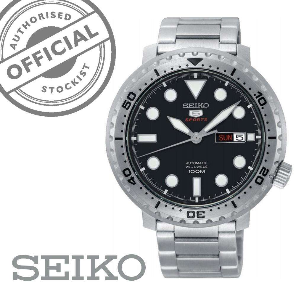 Seiko 5 Sports Flaschenverschluss Silber Edelstahl Schwarzes Zifferblatt Automatik Herren Uhr SRPC61K1