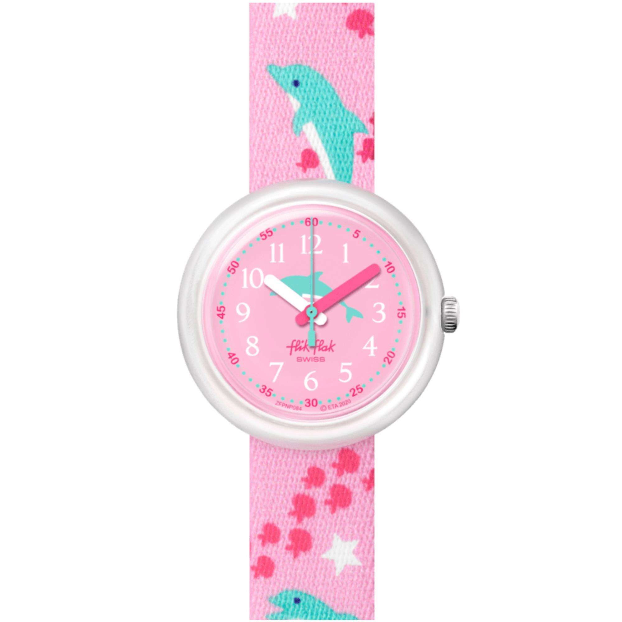 Flik Flak Fintasea Quarz Pinkes Zifferblatt Pinker Textilarmband Kinderuhr FPNP084