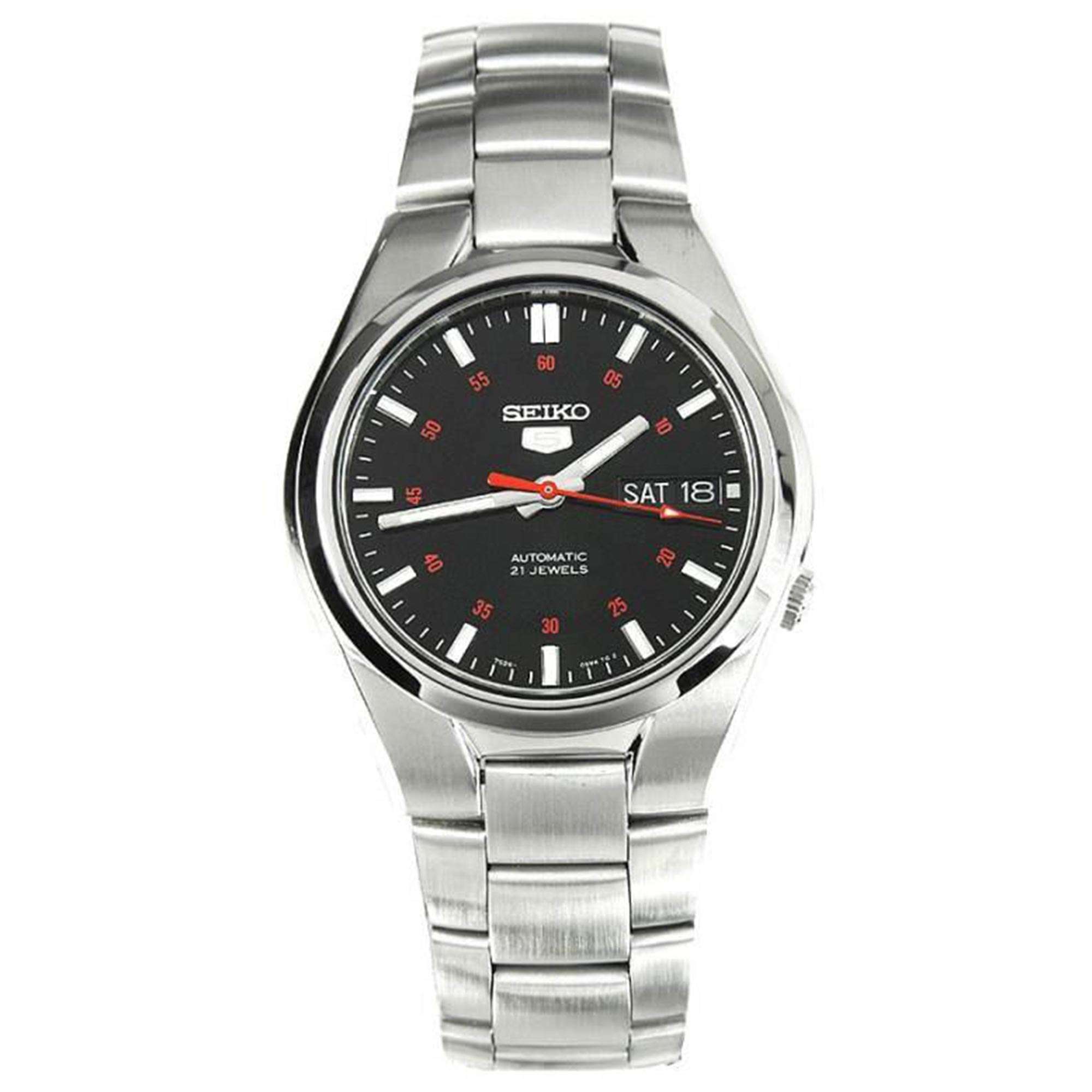 Seiko 5 Automatic Black Dial 37mm Steel Strap Men's Watch SNK617K1