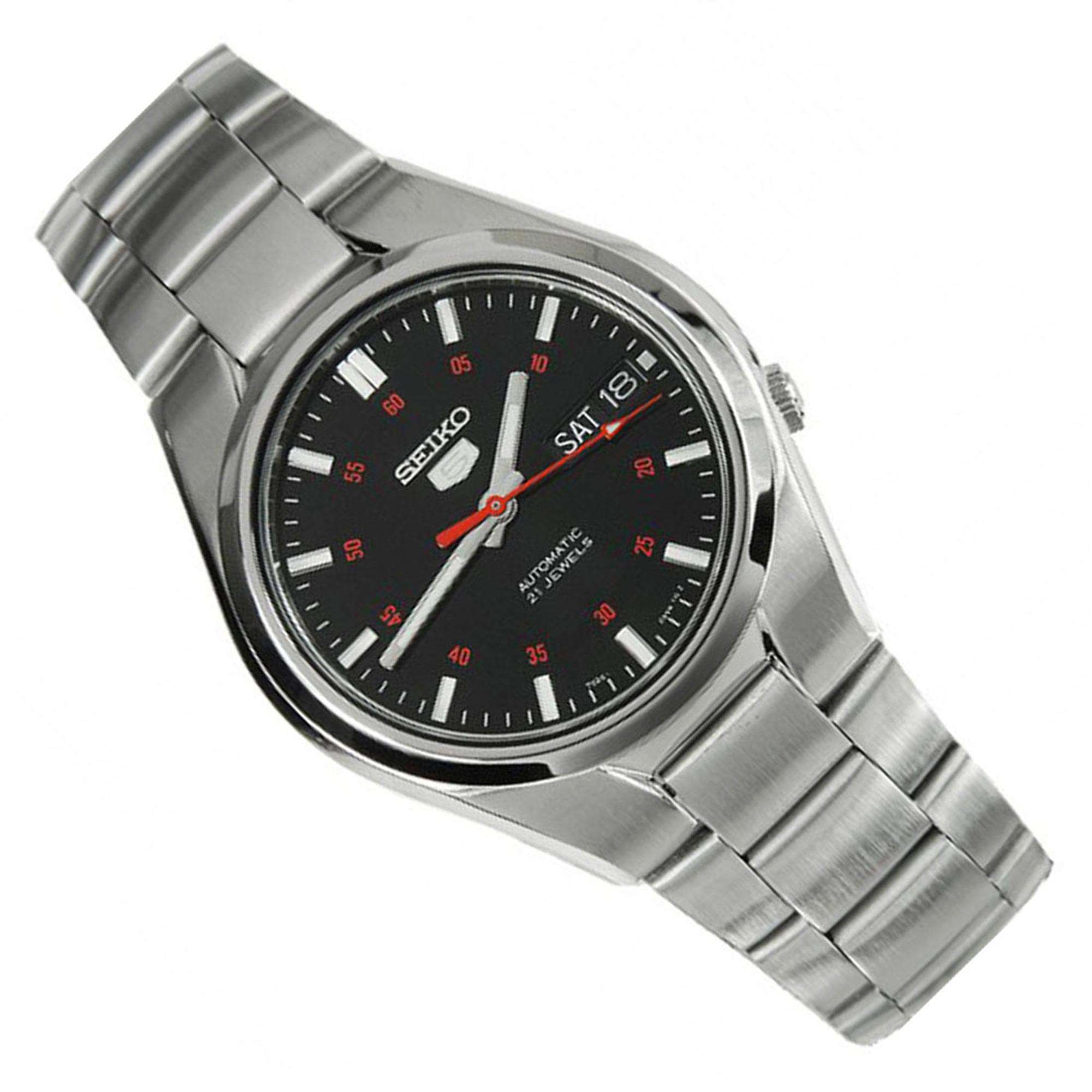 Seiko 5 Automatic Black Dial Steel Strap Men's Watch 