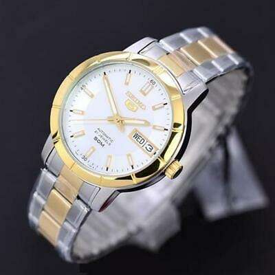 Seiko 5 Automatik Weißes Zifferblatt Zweifarbig Silber Gold Edelstahl Damen Uhr SNK892K1