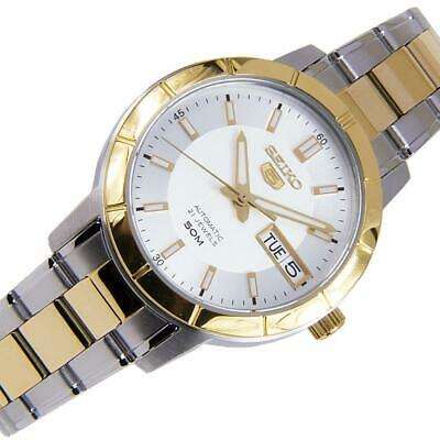 Seiko 5 Automatik Weißes Zifferblatt Zweifarbig Silber Gold Edelstahl Damen Uhr SNK892K1