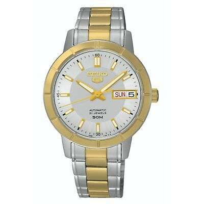 Seiko 5 Automatik Weißes Zifferblatt Zweifarbig Silber Gold Edelstahl Damen Uhr SNK892K1