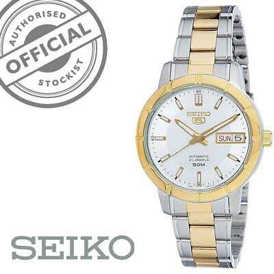 Seiko 5 Automatik Weißes Zifferblatt Zweifarbig Silber Gold Edelstahl Damen Uhr SNK892K1