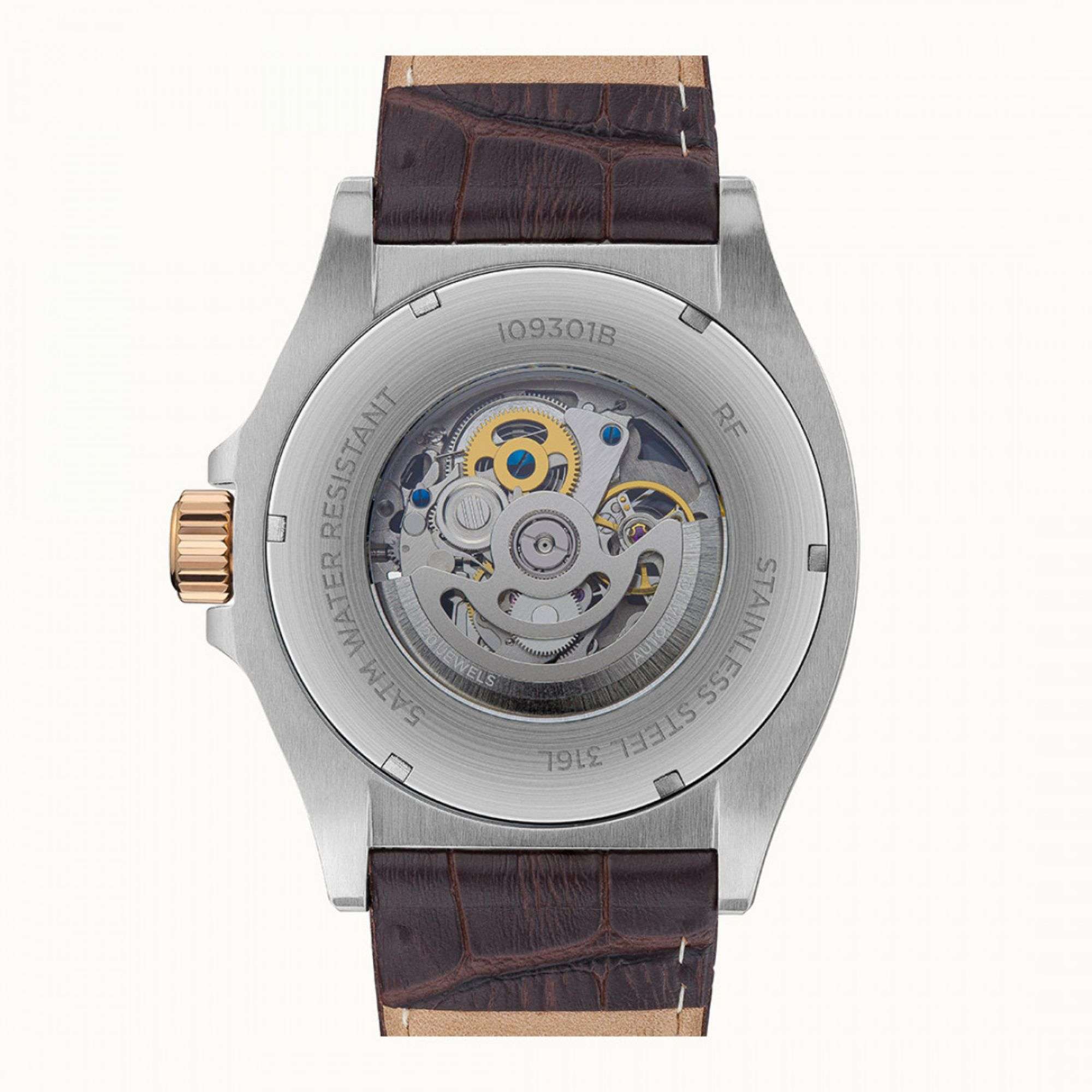 Ingersoll The Orville Automatik Silber Skelett Zifferblatt Braunes Lederarmband Herren Uhr I09301B