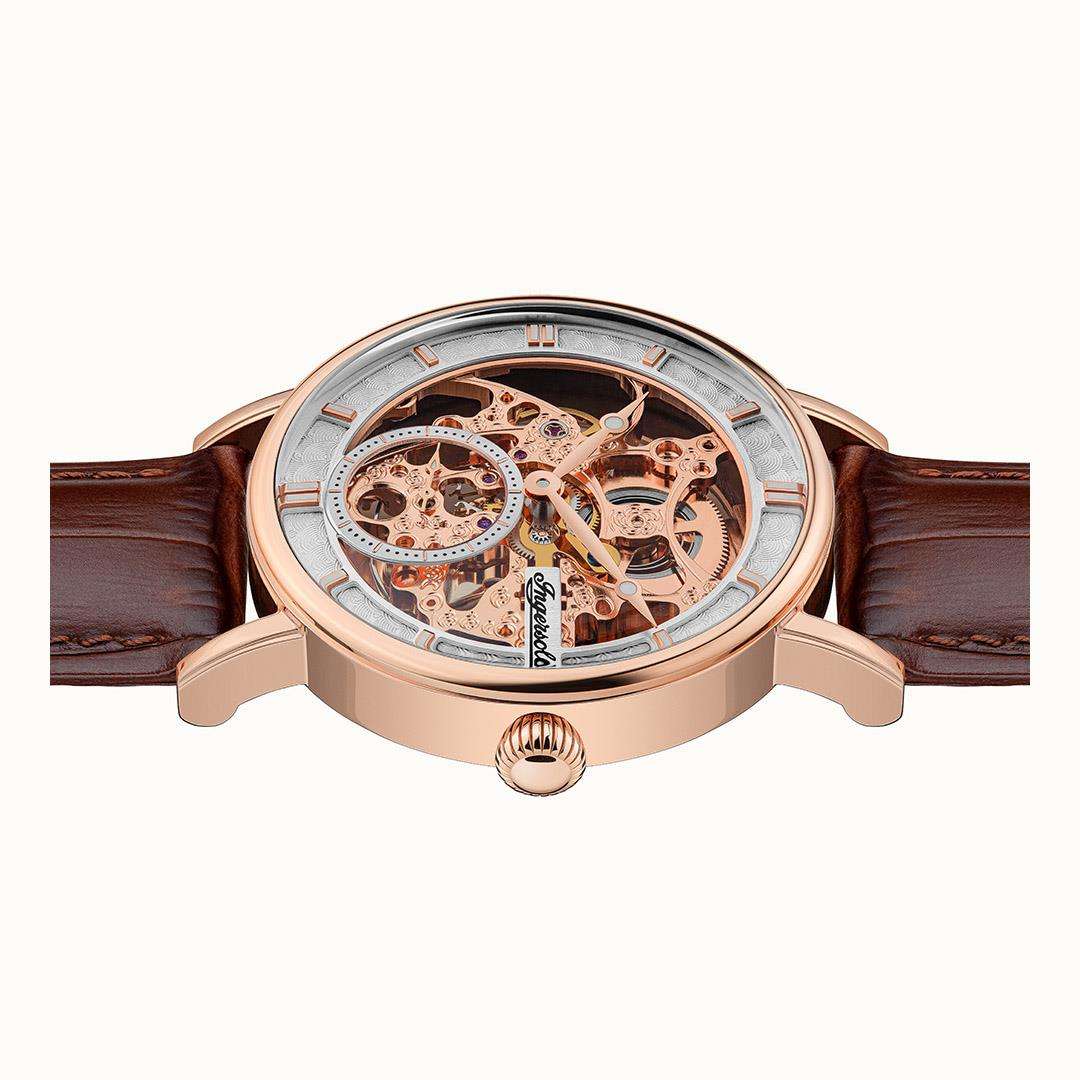 Ingersoll 'The Herald' Automatik Silber Zifferblatt Braun Lederarmband Herren Uhr I00401B