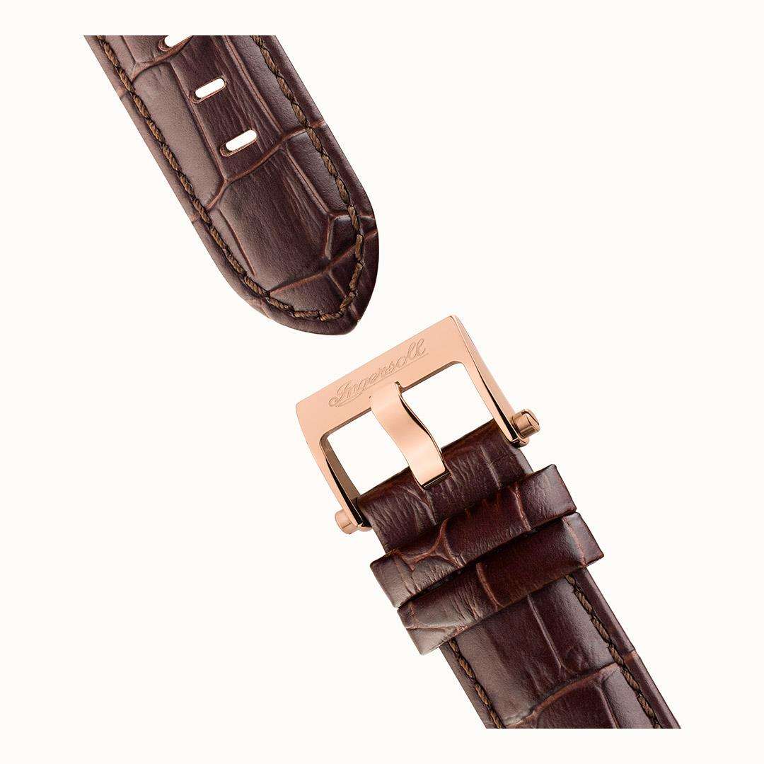 Ingersoll 'The Herald' Automatik Silber Zifferblatt Braun Lederarmband Herren Uhr I00401B
