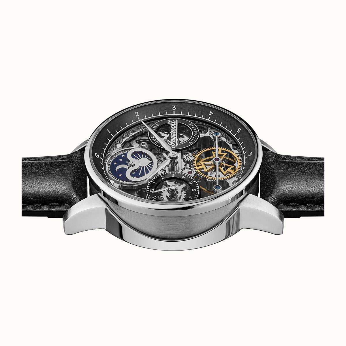 Ingersoll The Jazz Automatik Schwarzes Zifferblatt Schwarzes Lederarmband Herren Uhr I07701