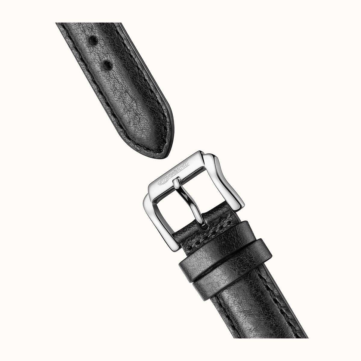 Ingersoll The Jazz Automatik Schwarzes Zifferblatt Schwarzes Lederarmband Herren Uhr I07701