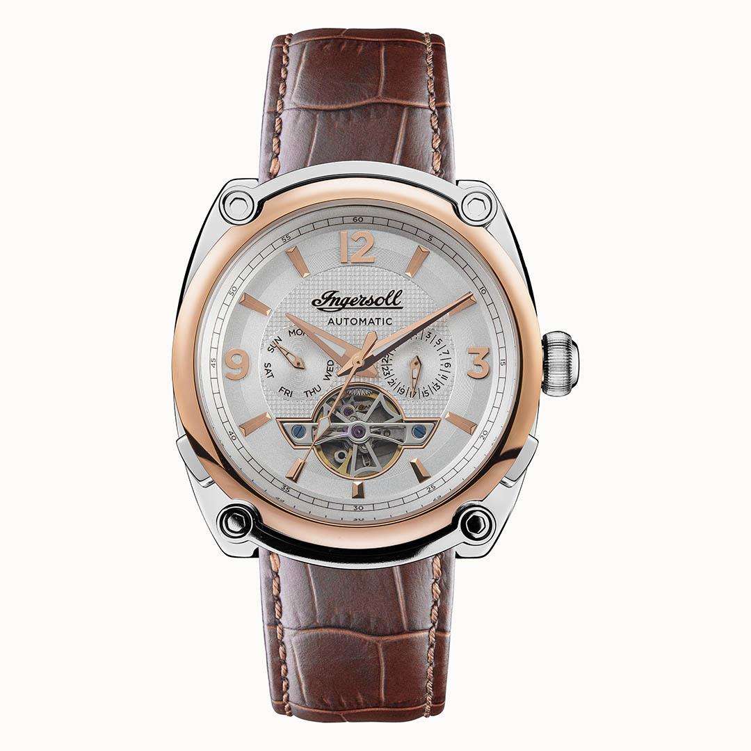 Ingersoll The Michigan Automatik Weiß Zifferblatt Braun Lederarmband Herren Uhr I01103B