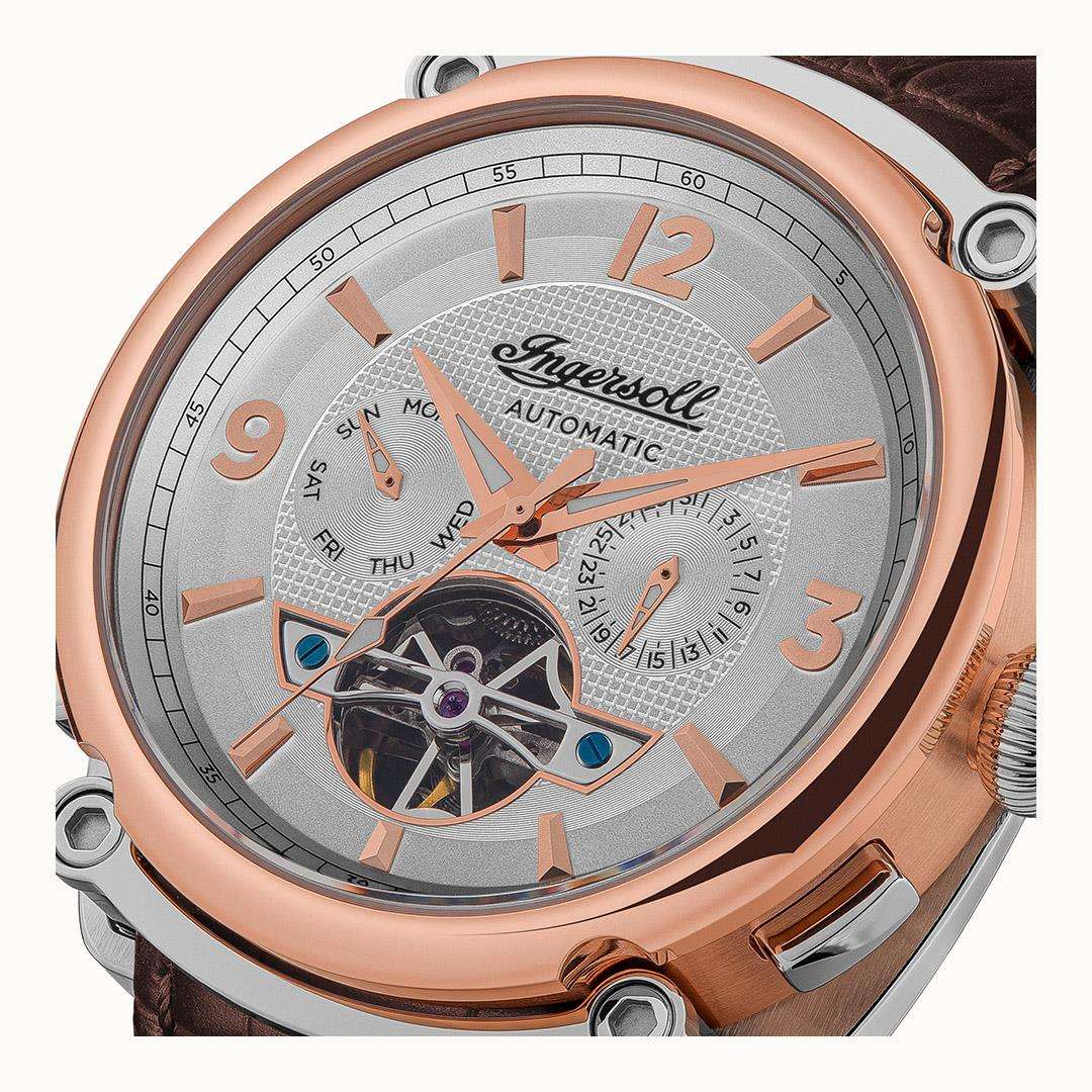 Ingersoll The Michigan Automatik Weiß Zifferblatt Braun Lederarmband Herren Uhr I01103B