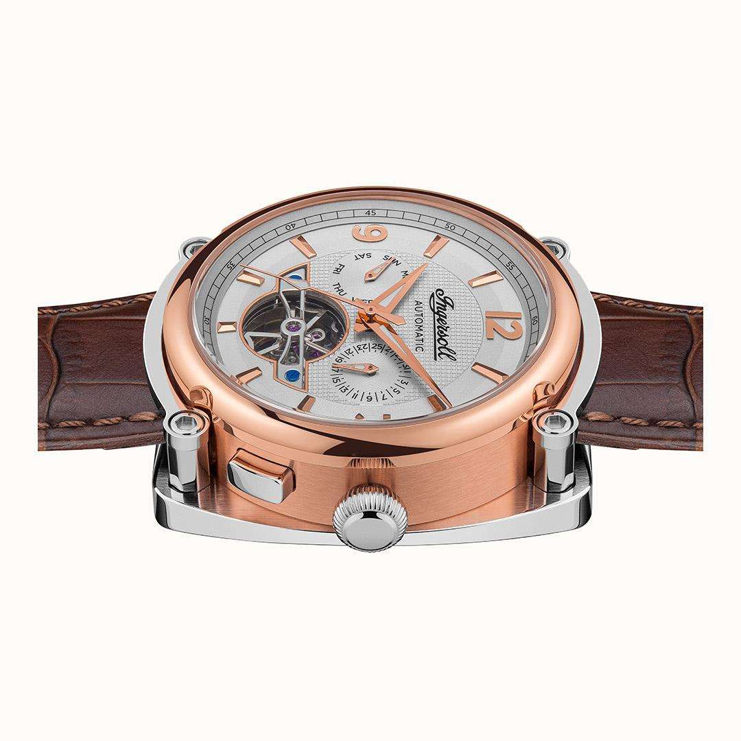 Ingersoll The Michigan Automatik Weiß Zifferblatt Braun Lederarmband Herren Uhr I01103B