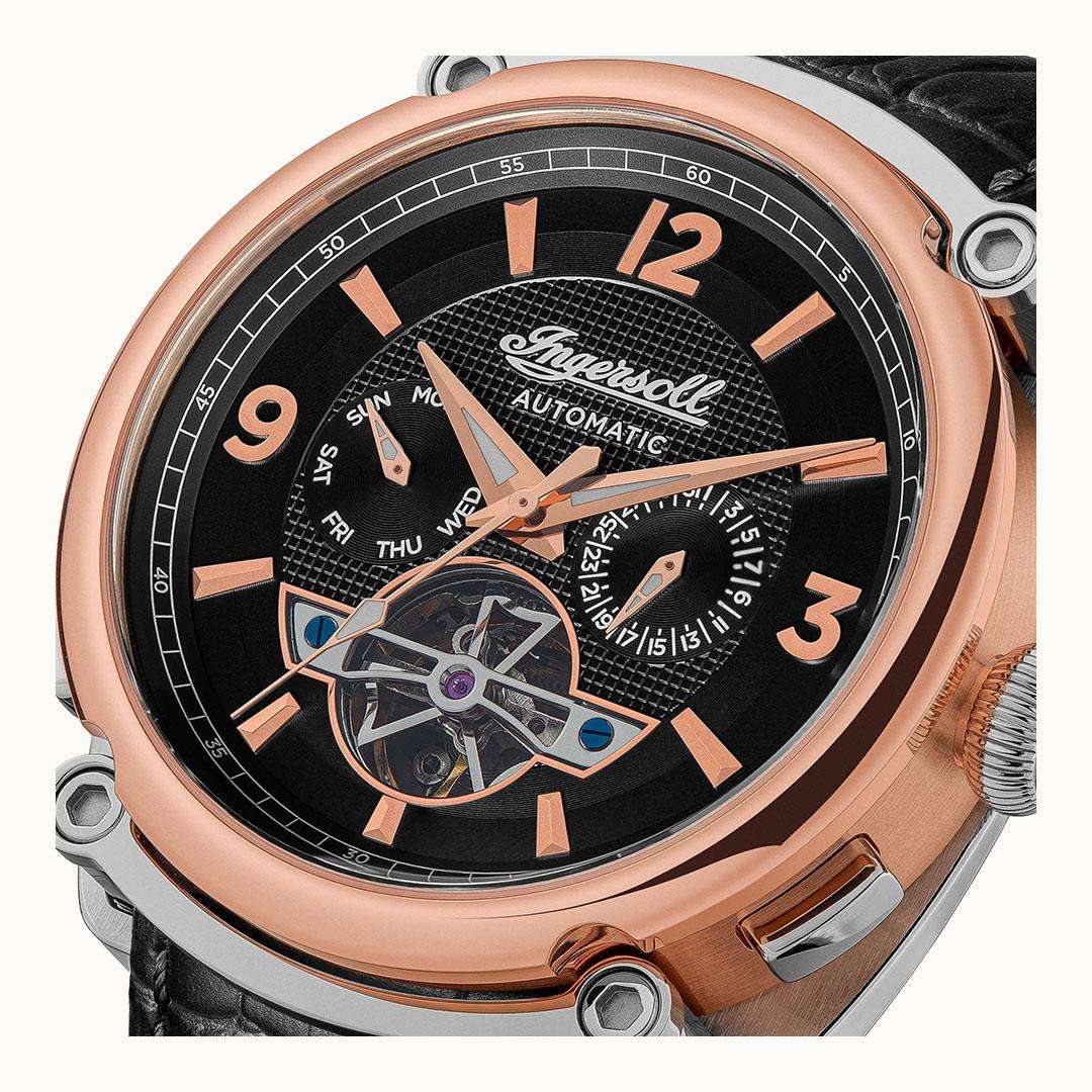 Ingersoll  The Michigan  Automatic Black Dial Black Leather Strap Men's Watch I01102B