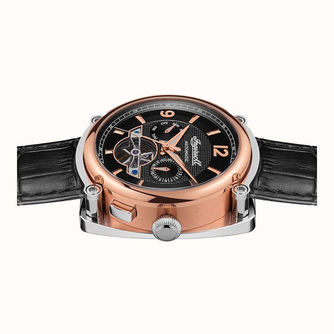 Ingersoll  The Michigan  Automatic Black Dial Black Leather Strap Men's Watch I01102B