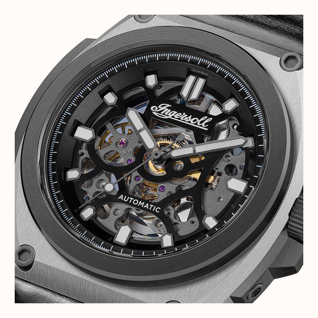 Ingersol The Motion Automatische Schwarze Zifferblatt Lederarmband Herren Uhr I11702B