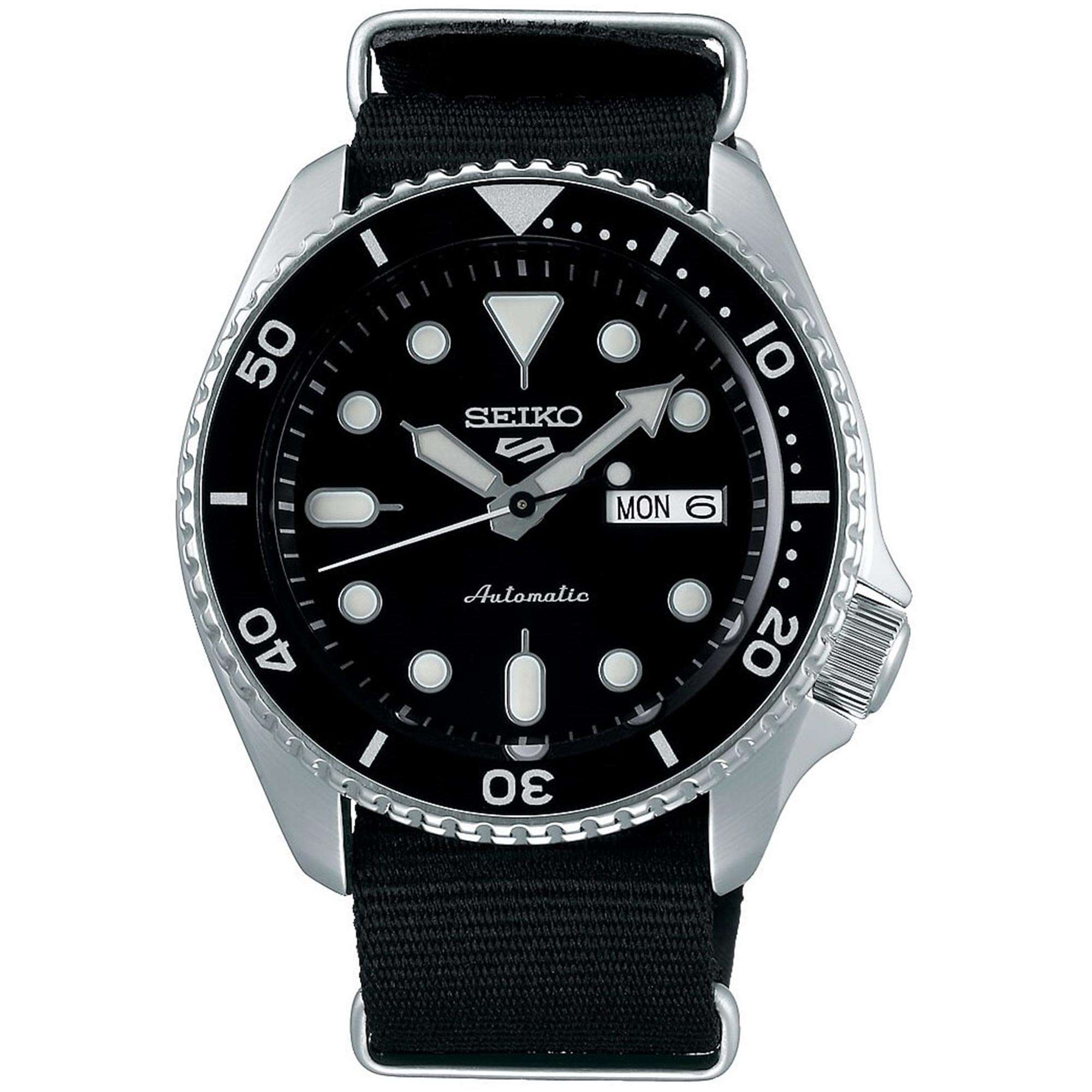 Seiko 5 Sports Black Dial Black Canvas Strap Automatic Men's Watch SRPD55K3