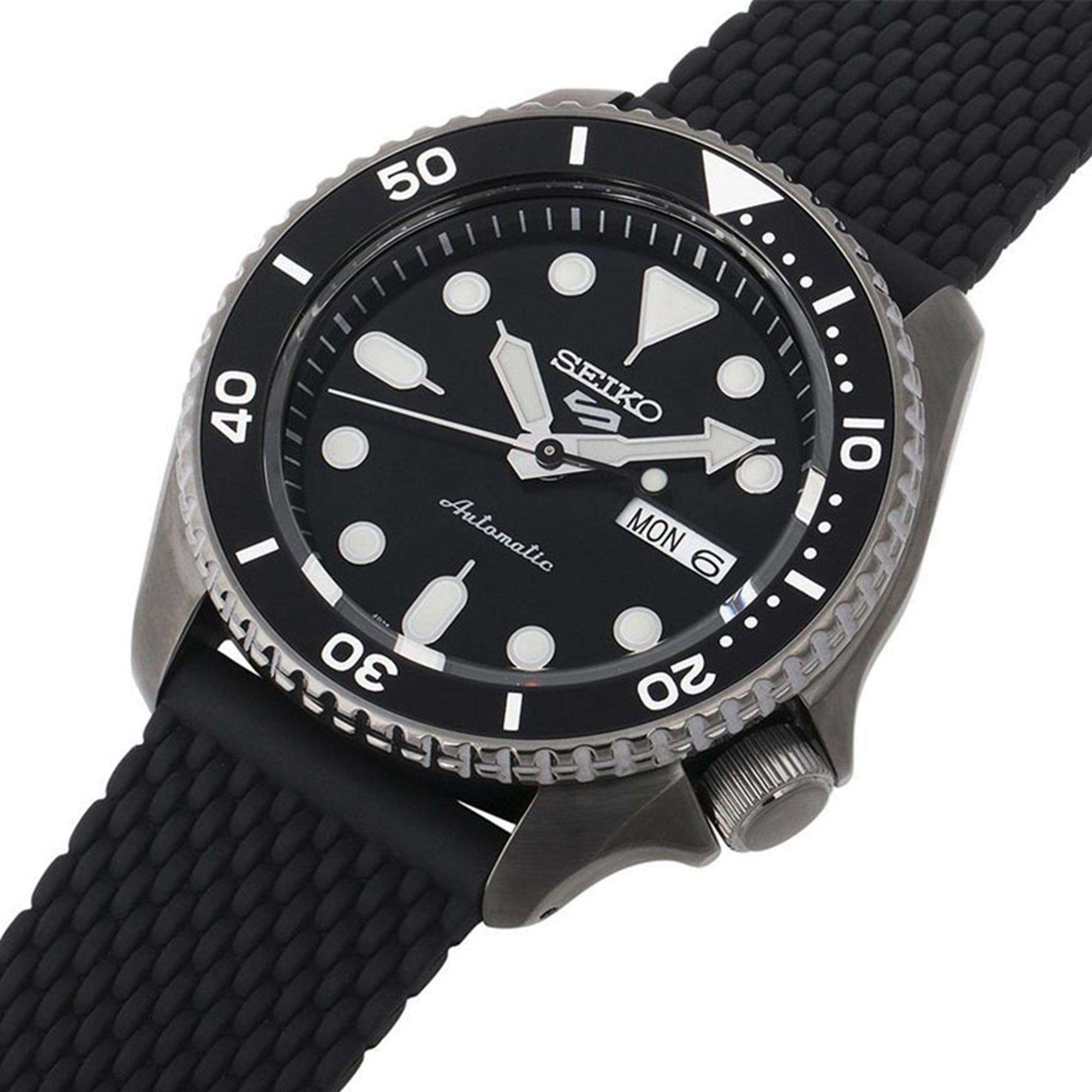 Seiko 5 Sports Black Dial Silicone Strap Automatic Men's Watch SRPD65K2