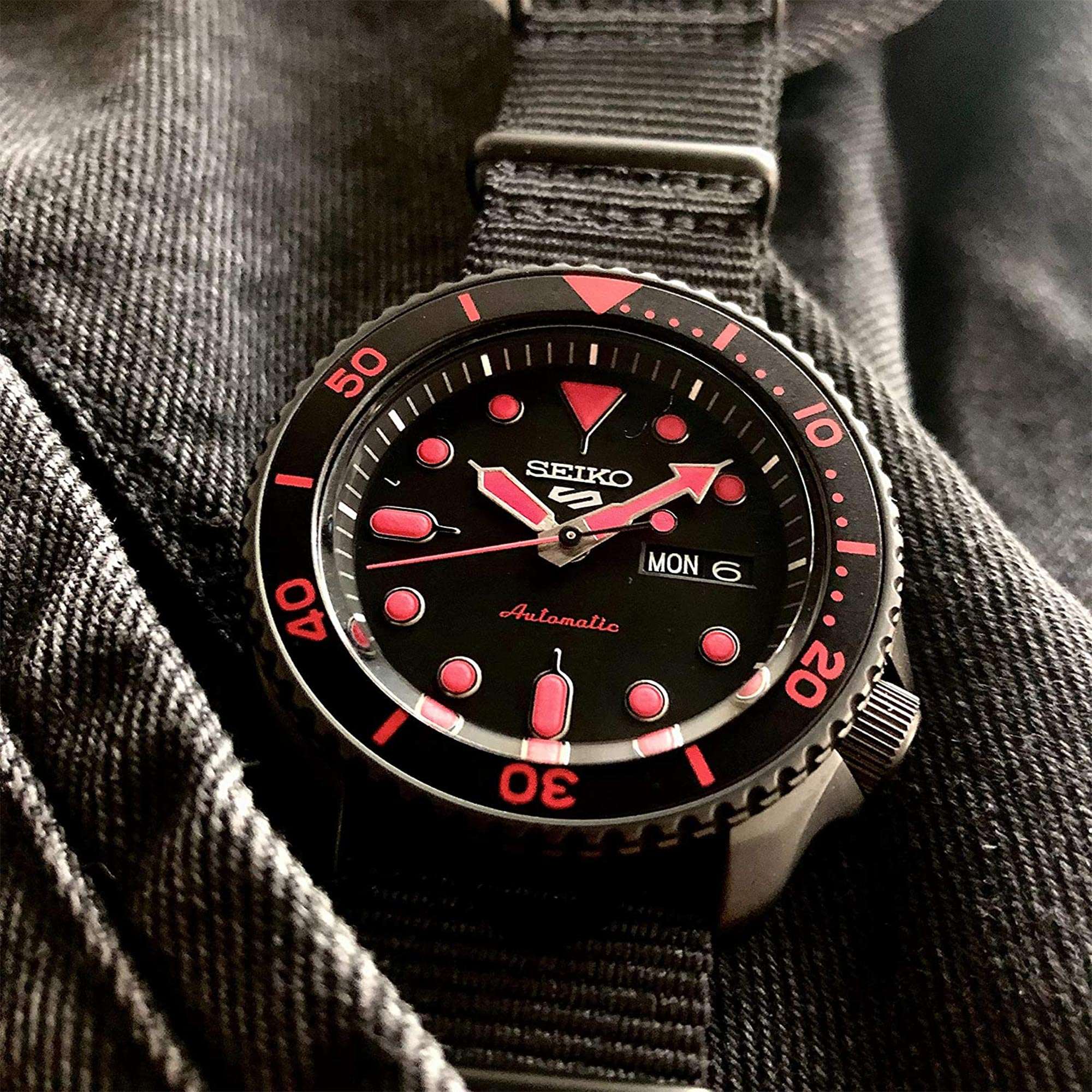 Seiko 5 Sports Black Dial Black Nylon Strap Automatic Men's Watch SRPD83K1
