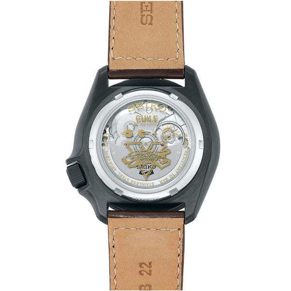 Seiko 5 Sports Street Fighter Guile Camouflage Dial Leather Strap Men's Watch SRPF21K1