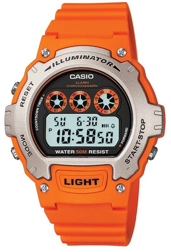 Casio Collection Quartz Digital Dial Orange Resin Strap Unisex Watch W-214H-4AVEF - WatchNation