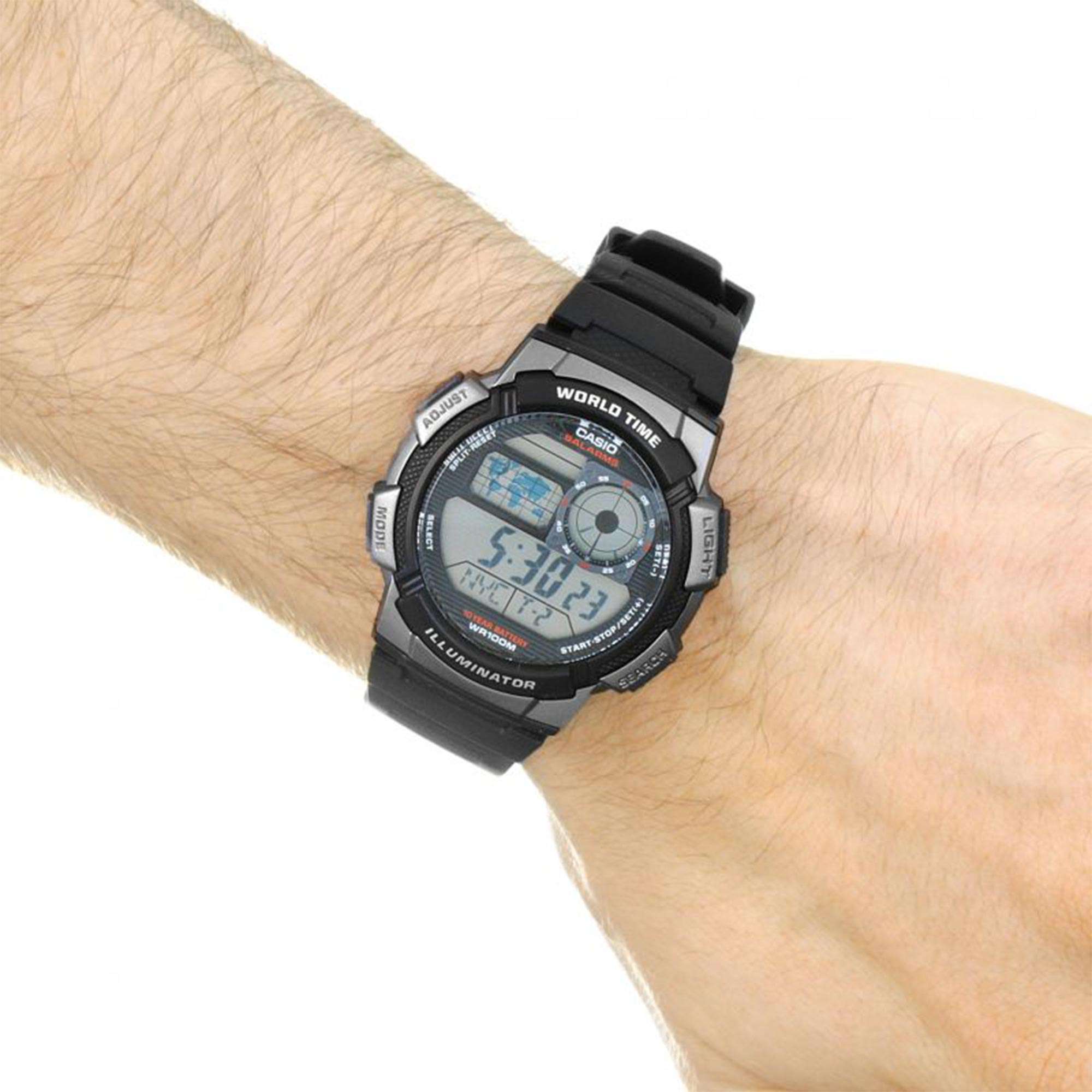 Casio Collection Weltalarm Quarz Digital Schwarzes Harzarmband Herrenuhr AE-1000W-1BVEF