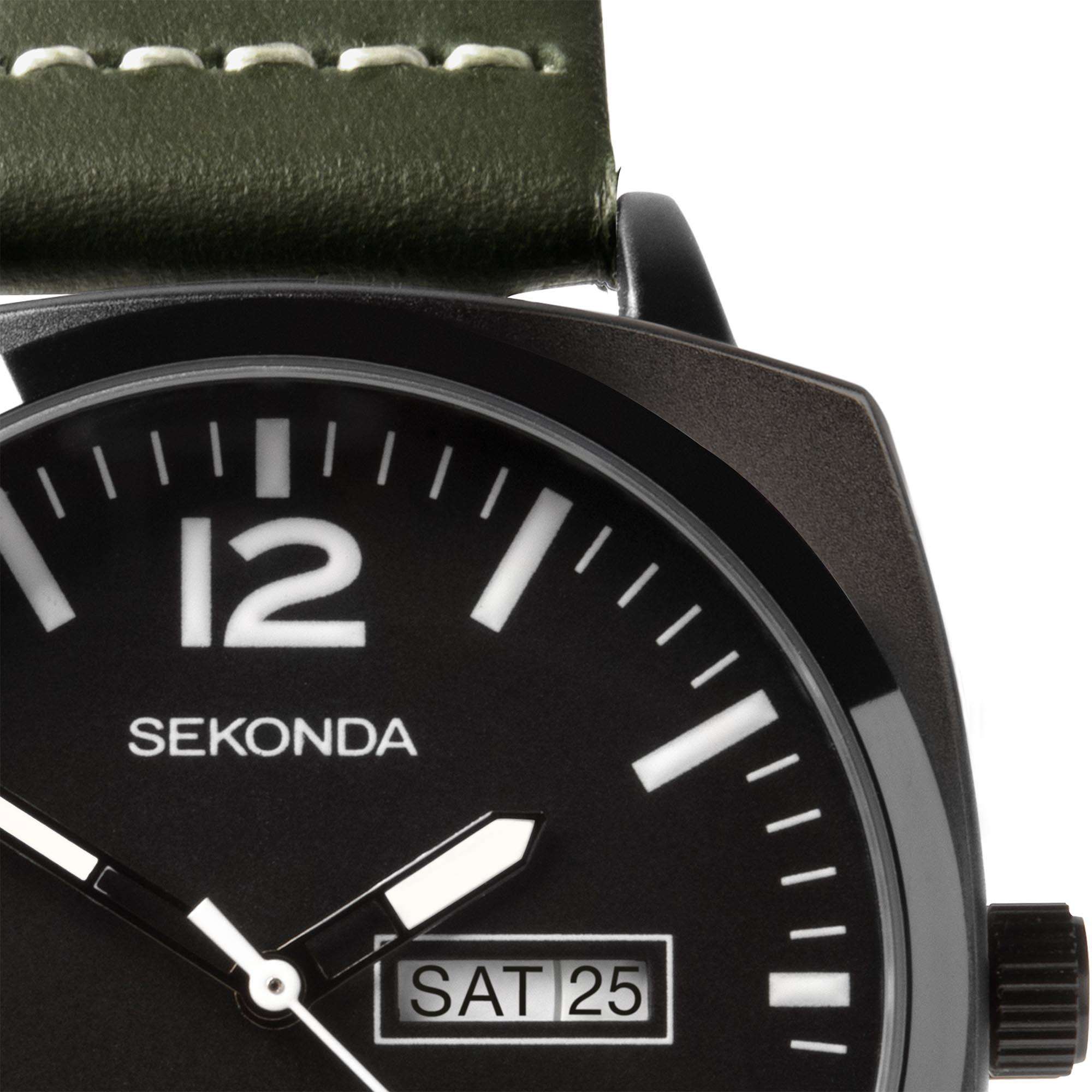 Sekonda Airborne Quarz Schwarze Zifferblatt Grüner Armband Herren Uhr 1990