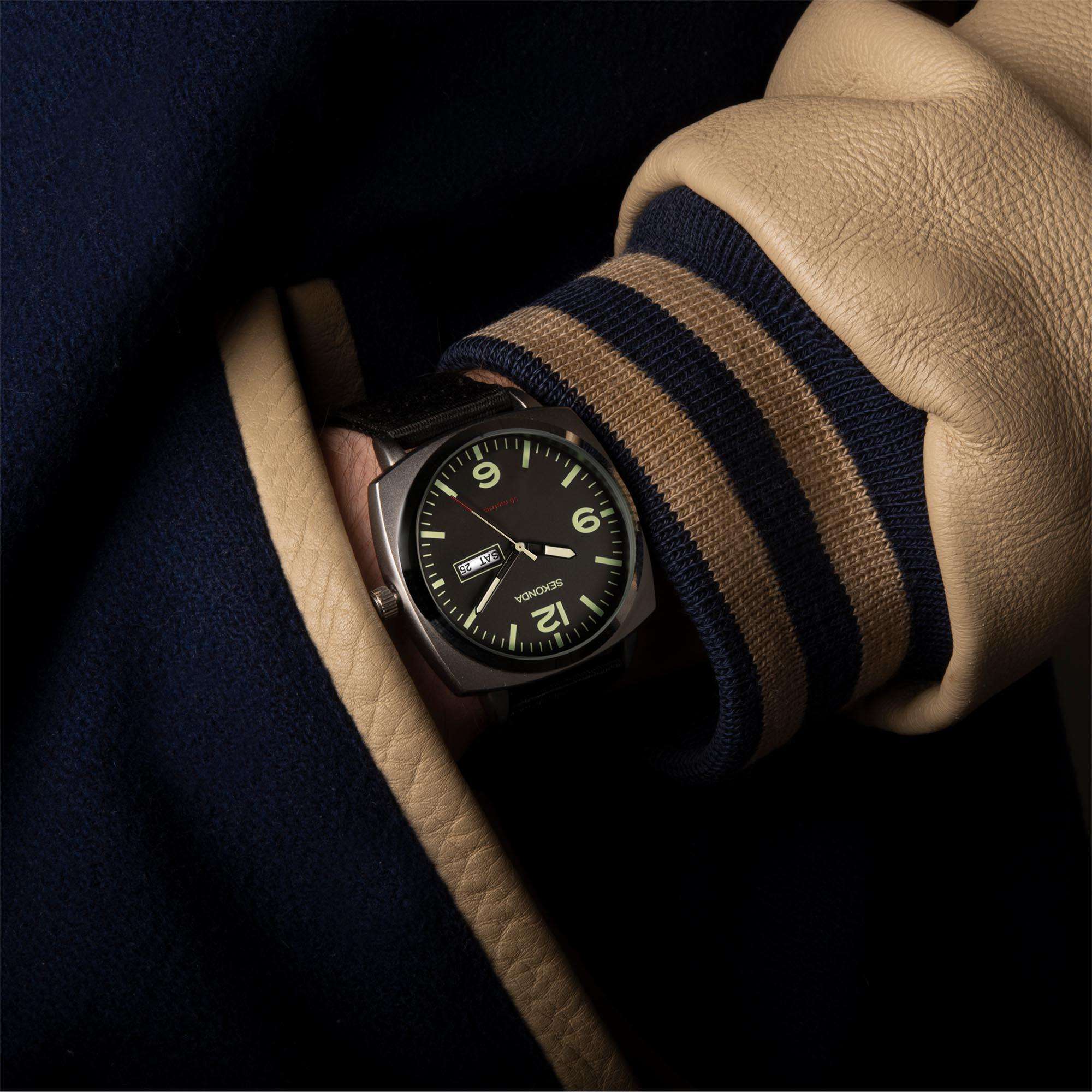 Sekonda Airborne Quarz Schwarze Zifferblatt Schwarzer Armband Herren Uhr 1992