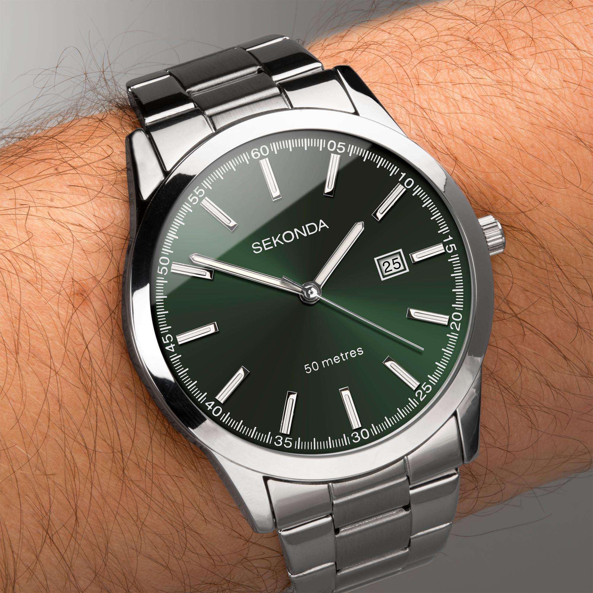 Sekonda Classic Quartz Green Dial Stainless Steel Bracelet Men's Watch 1946