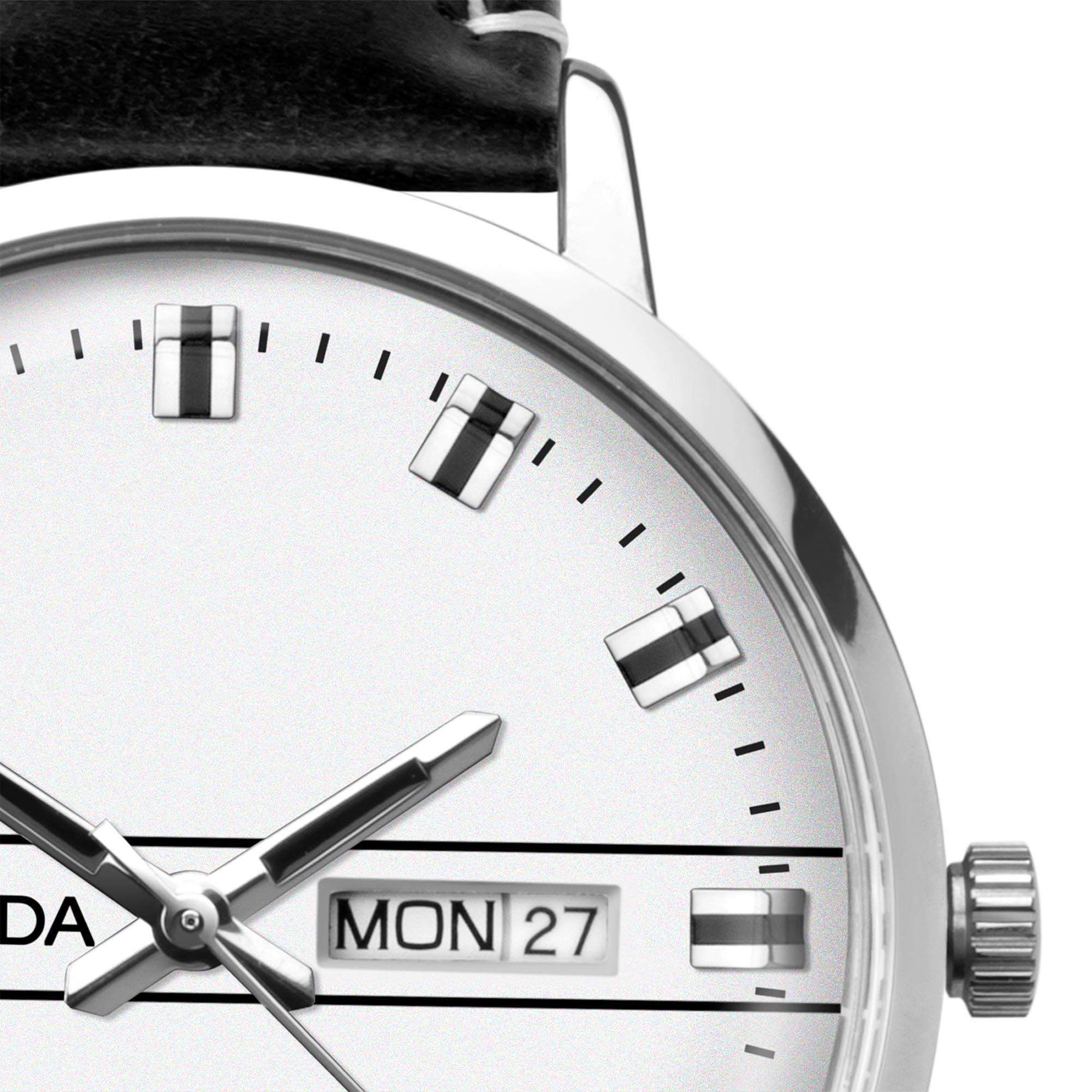 Sekonda Classic Quarz Weißer Zifferblatt Schwarzer Lederarmband Herren Uhr 1948