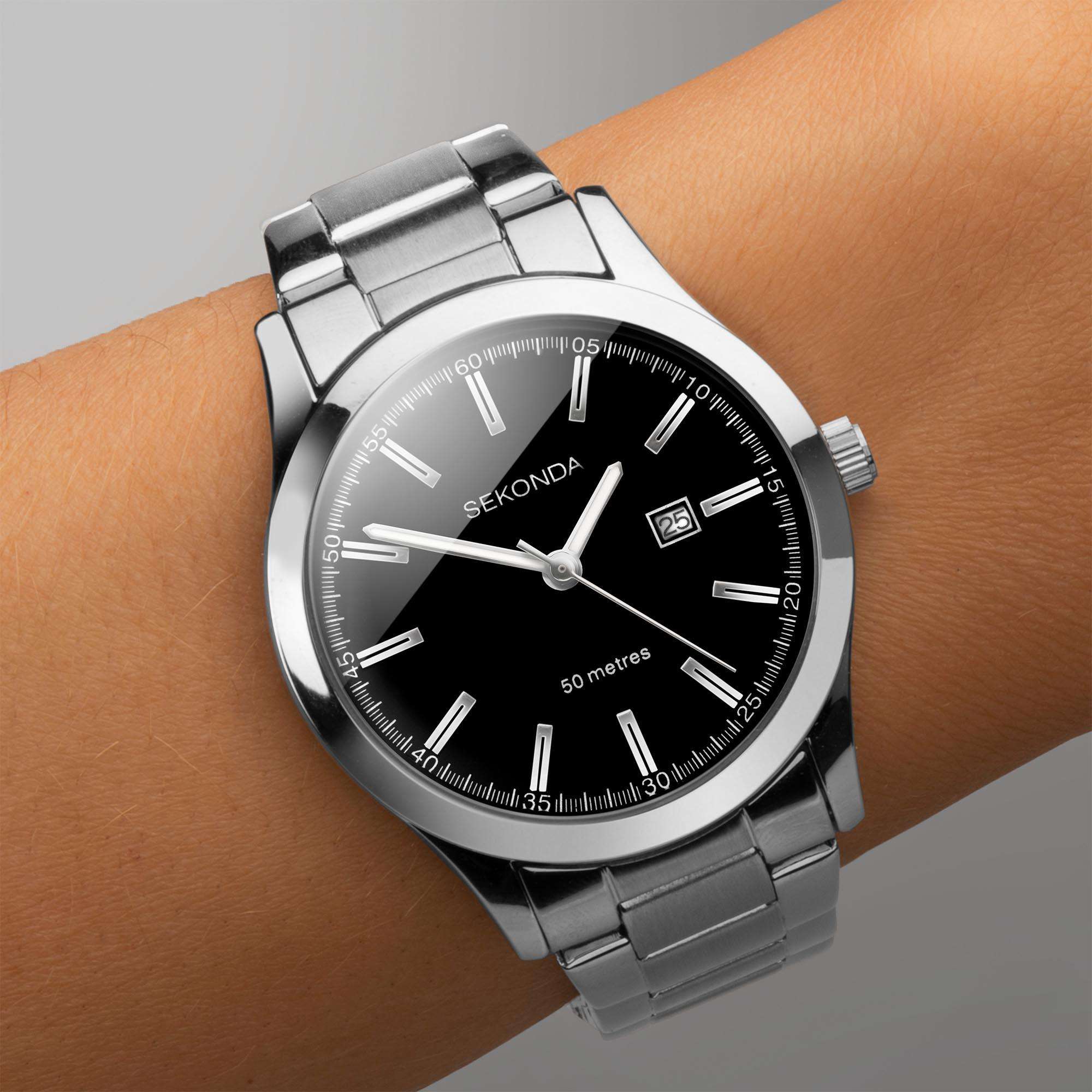 Sekonda ColourPop Quarz Schwarze Zifferblatt Edelstahlarmband Damen Uhr 40364