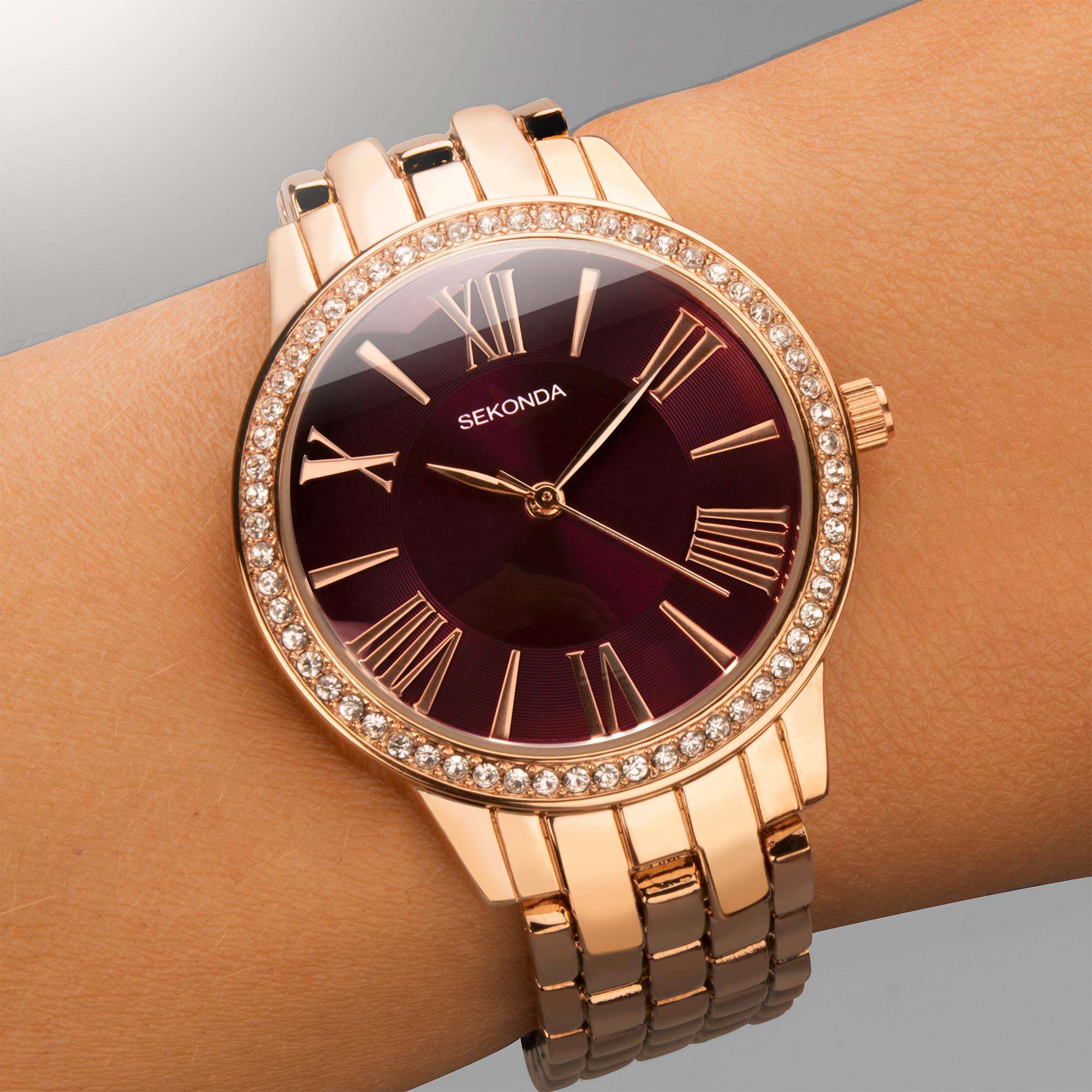 Sekonda Hero Quarz Rotes Zifferblatt Bronze Edelstahl Damen Uhr 40290